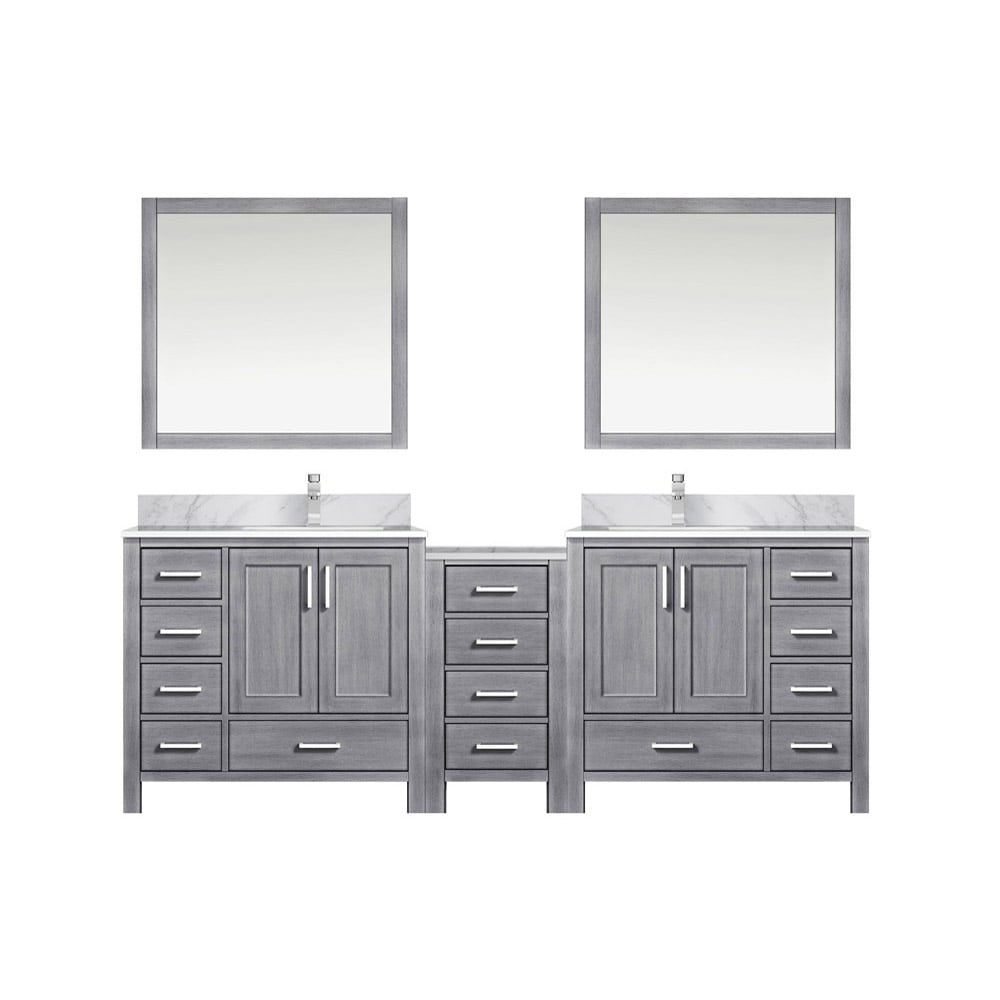 Lexora LVOP92DD111 Opal 92-in Distressed Grey Undermount Double Sink Bathroom Vanity with White Carrara Marble Top (Mirror and Faucet Included)