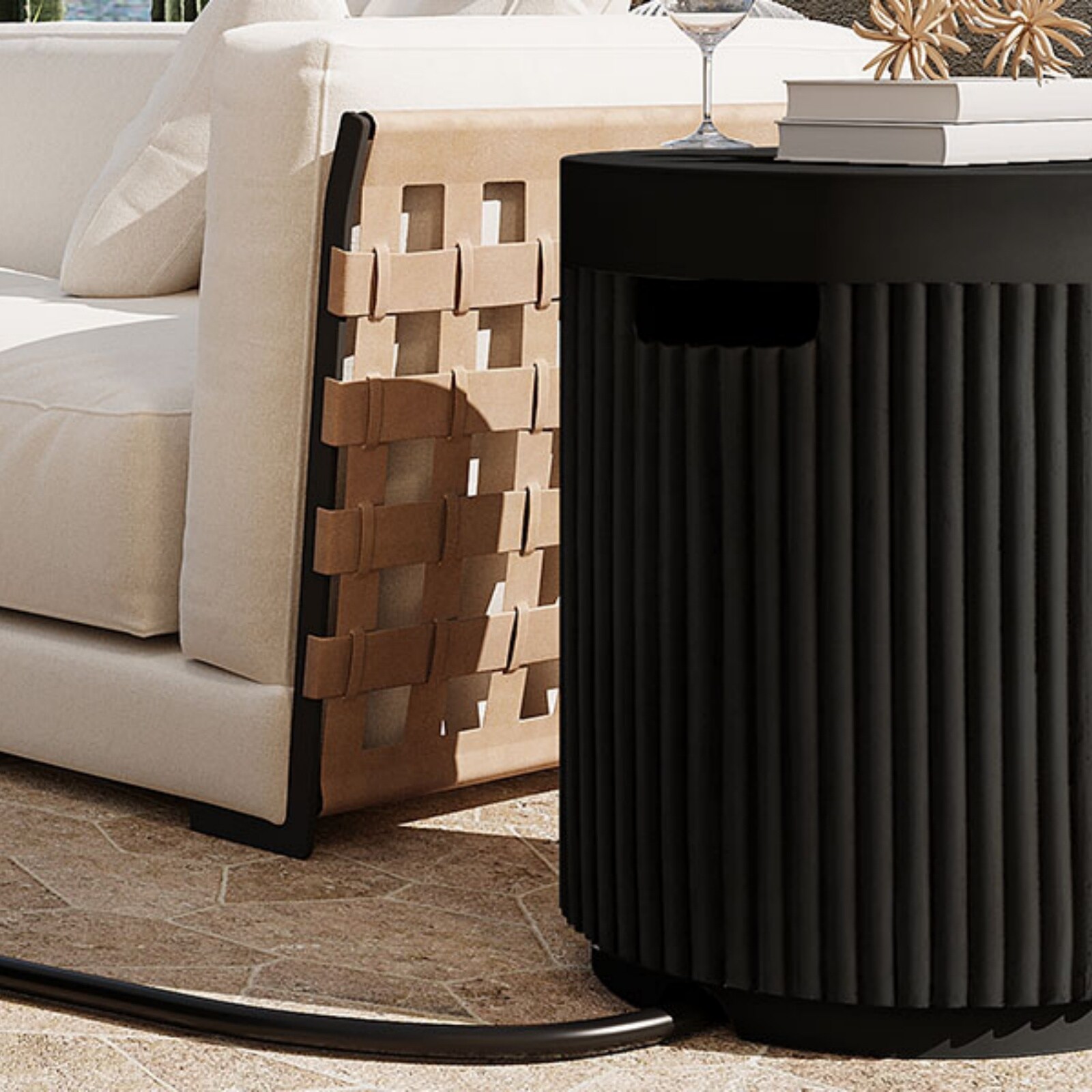 Lirago Outdoor Round Propane Tank Cover Table with Vertical Fluted