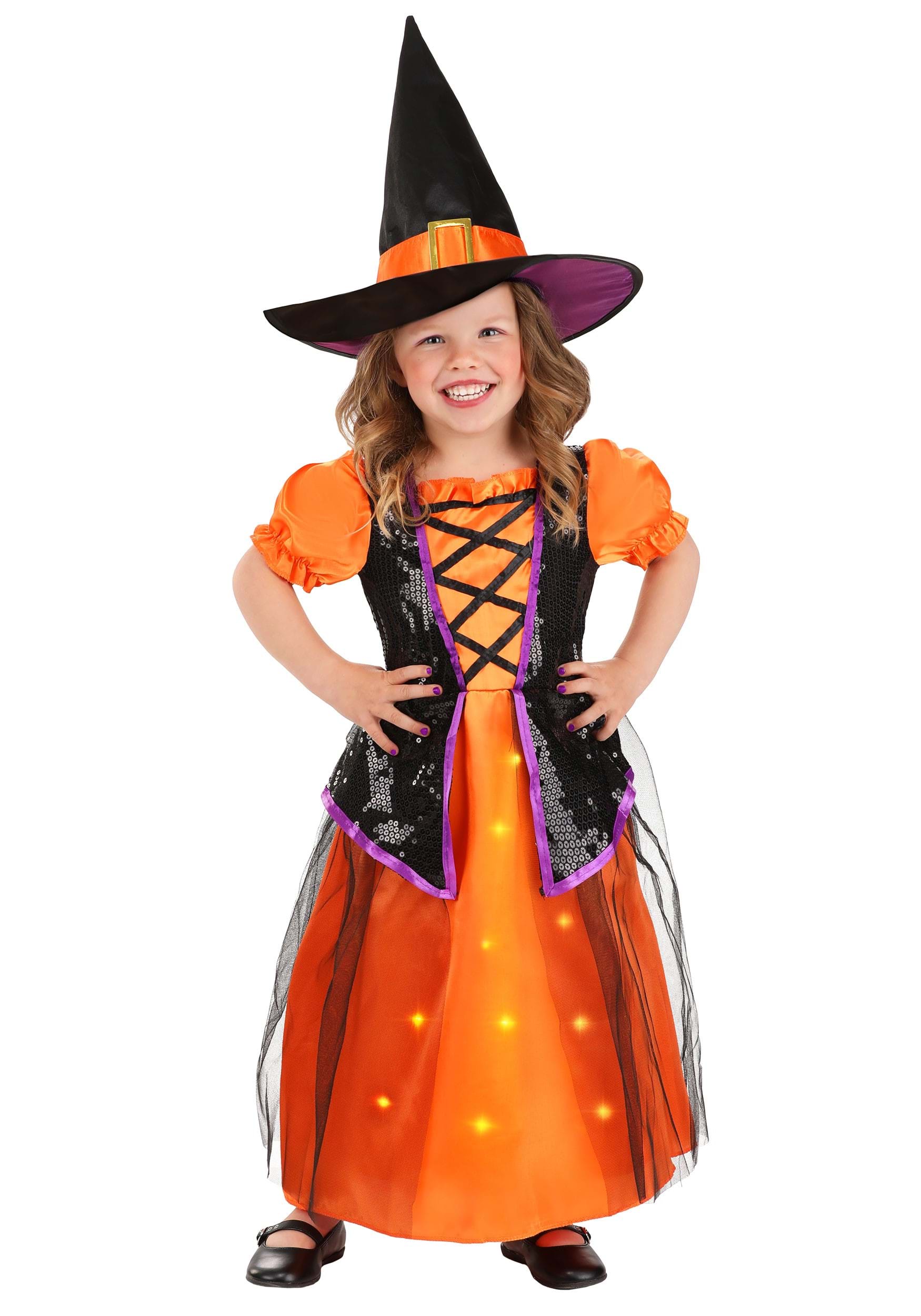 HalloweenCostumes - FUN Costumes Girl's Orange Light-Up Witch Toddler Costume Witch Costumes 4T