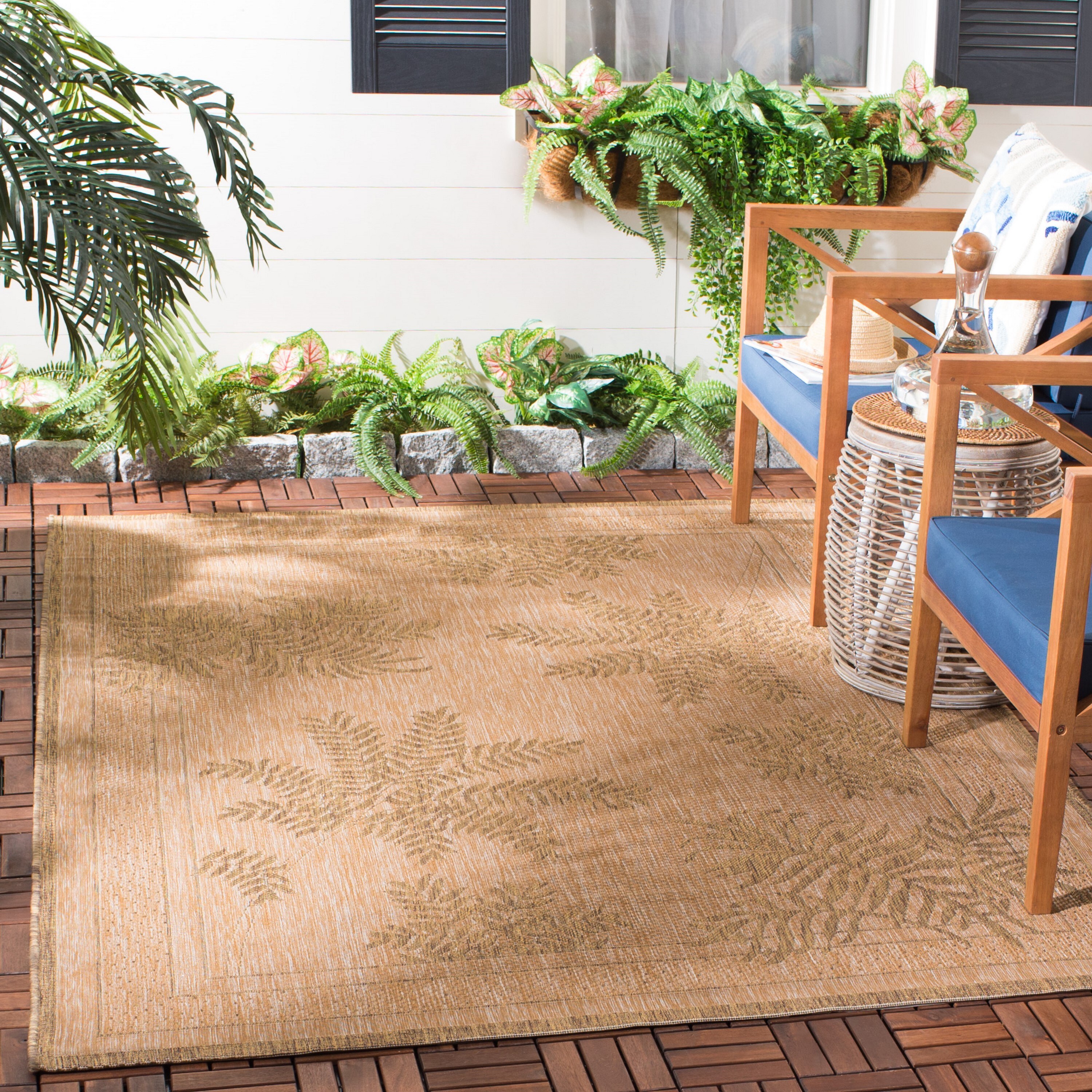Natural Gold Flat Woven Rectangular Synthetic Area Rug