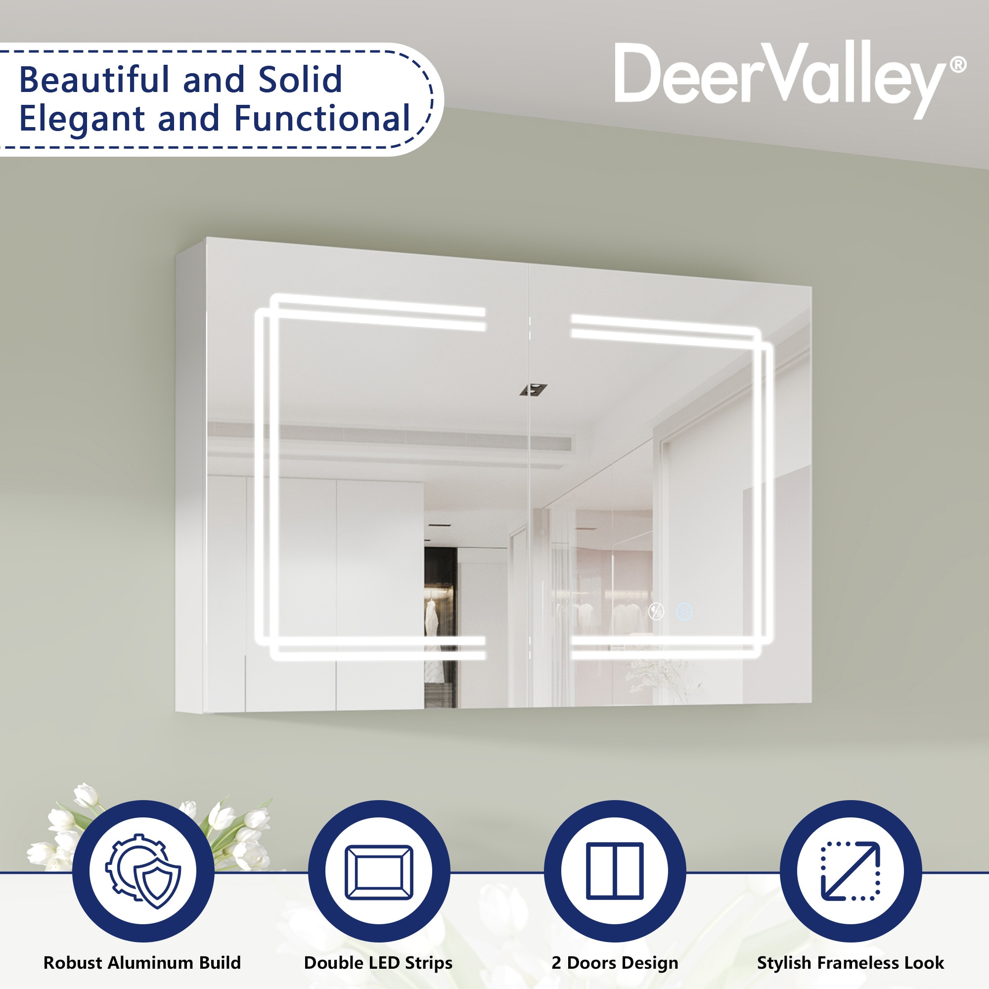 Silver Aluminum LED Medicine Cabinet with Mirror and Bluetooth Speaker