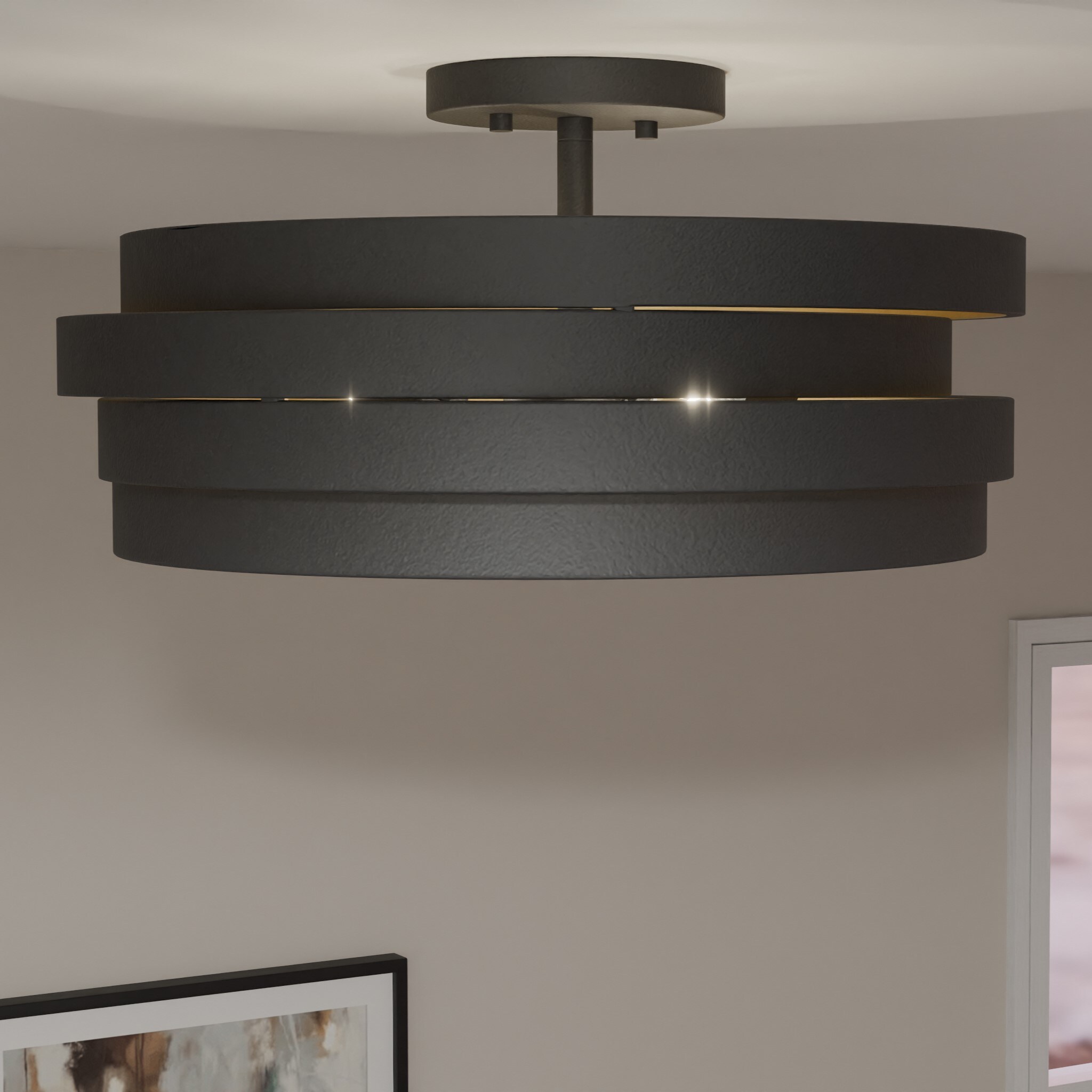 Quoizel QSF6223MBK Berner 3-Light 16-in Matte Black Led, Semi mount light