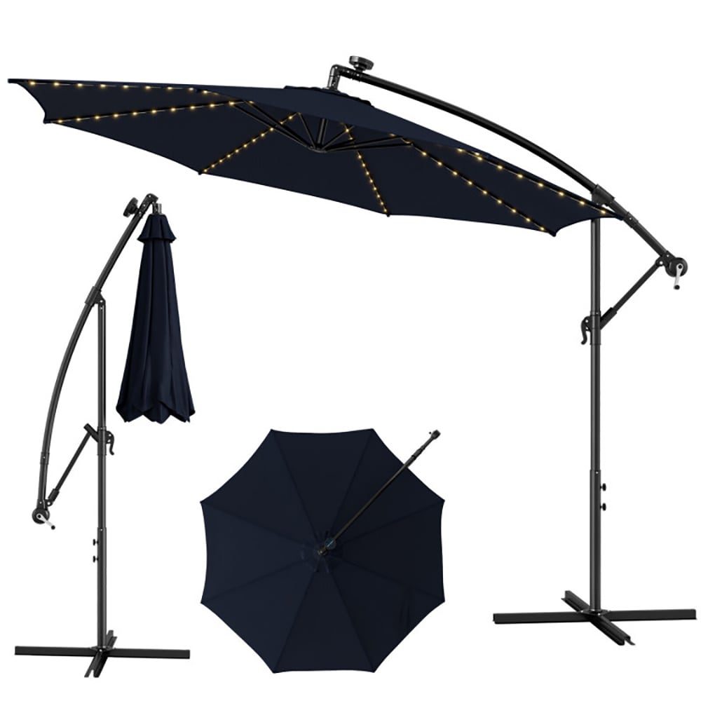 CASAINC WF-EDWF10007 10-ft Steel Navy Crank Cantilever Patio Umbrella with Lights