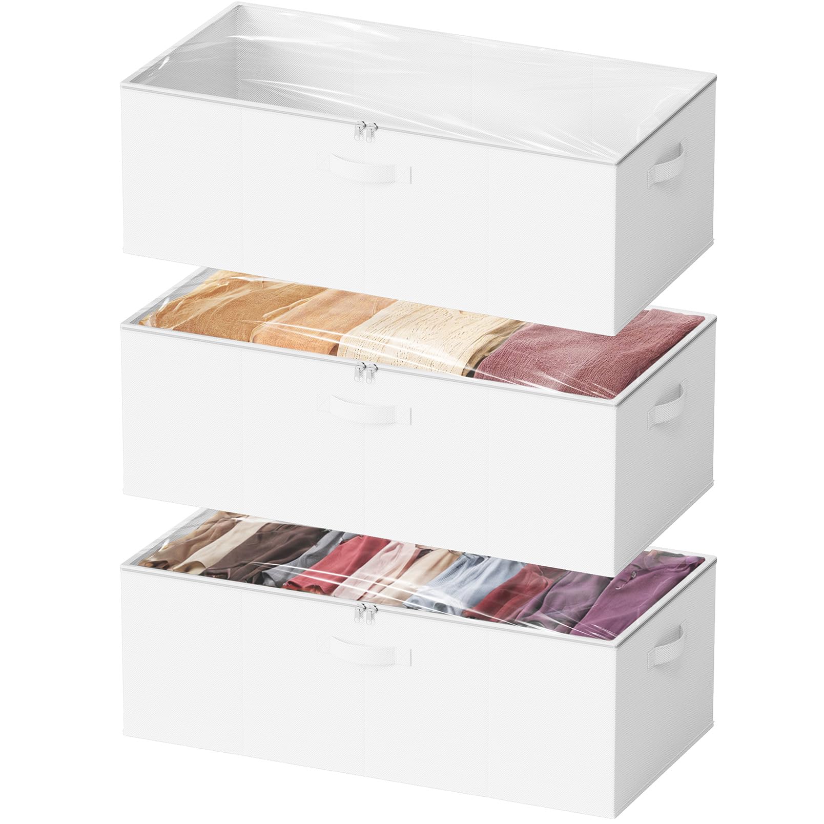 YICSAM White 3 Pack Under Bed Storage Bins With Lids Large Capacity Organizer For Bedroom Dorm Closet