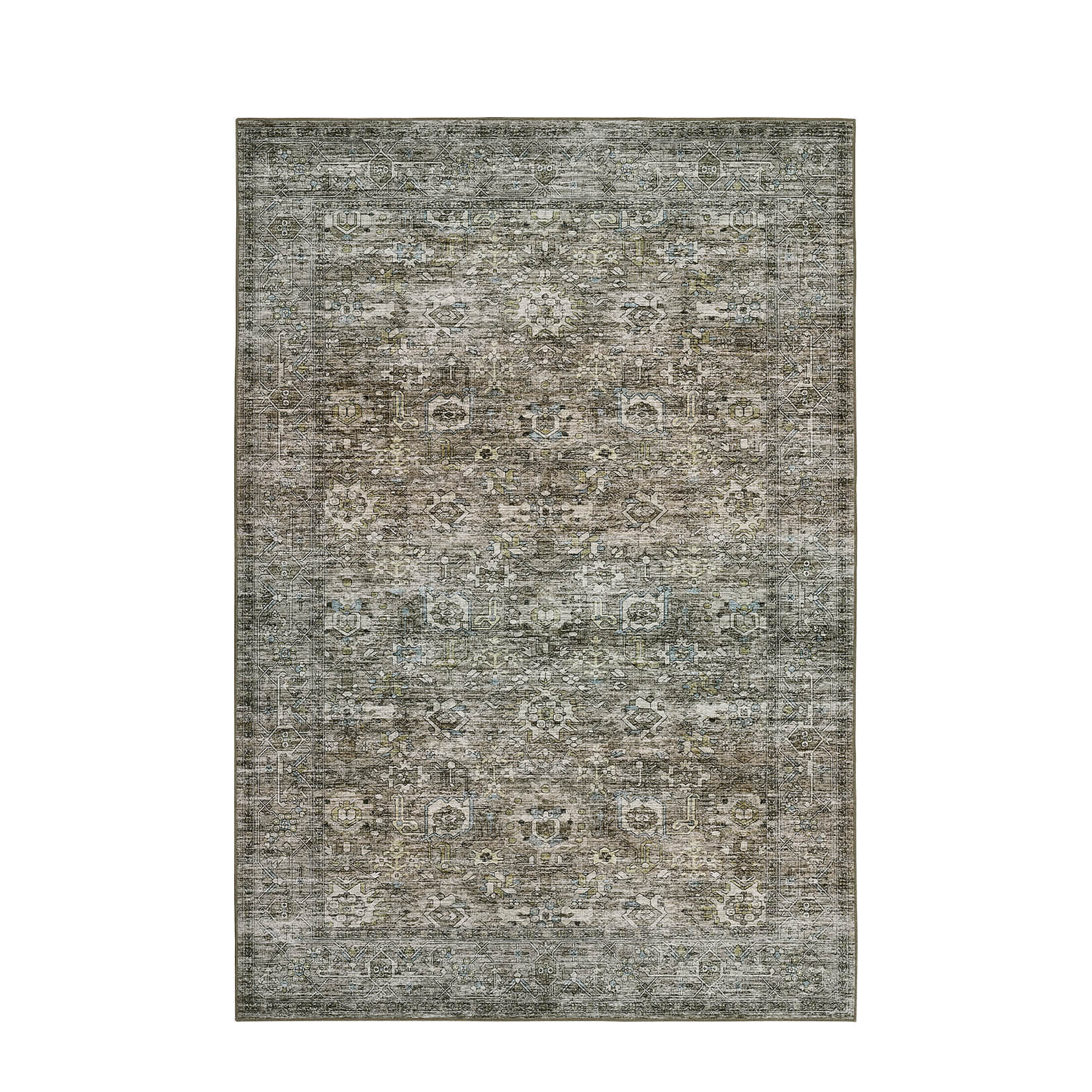 Qeetex LSN-PHO-162TIH65 5 x 7 ft Polyester Green Rectangular Hallway Bathroom Entryway Kitchen Office Foldable Flower Printed Modern Washable Area Rug