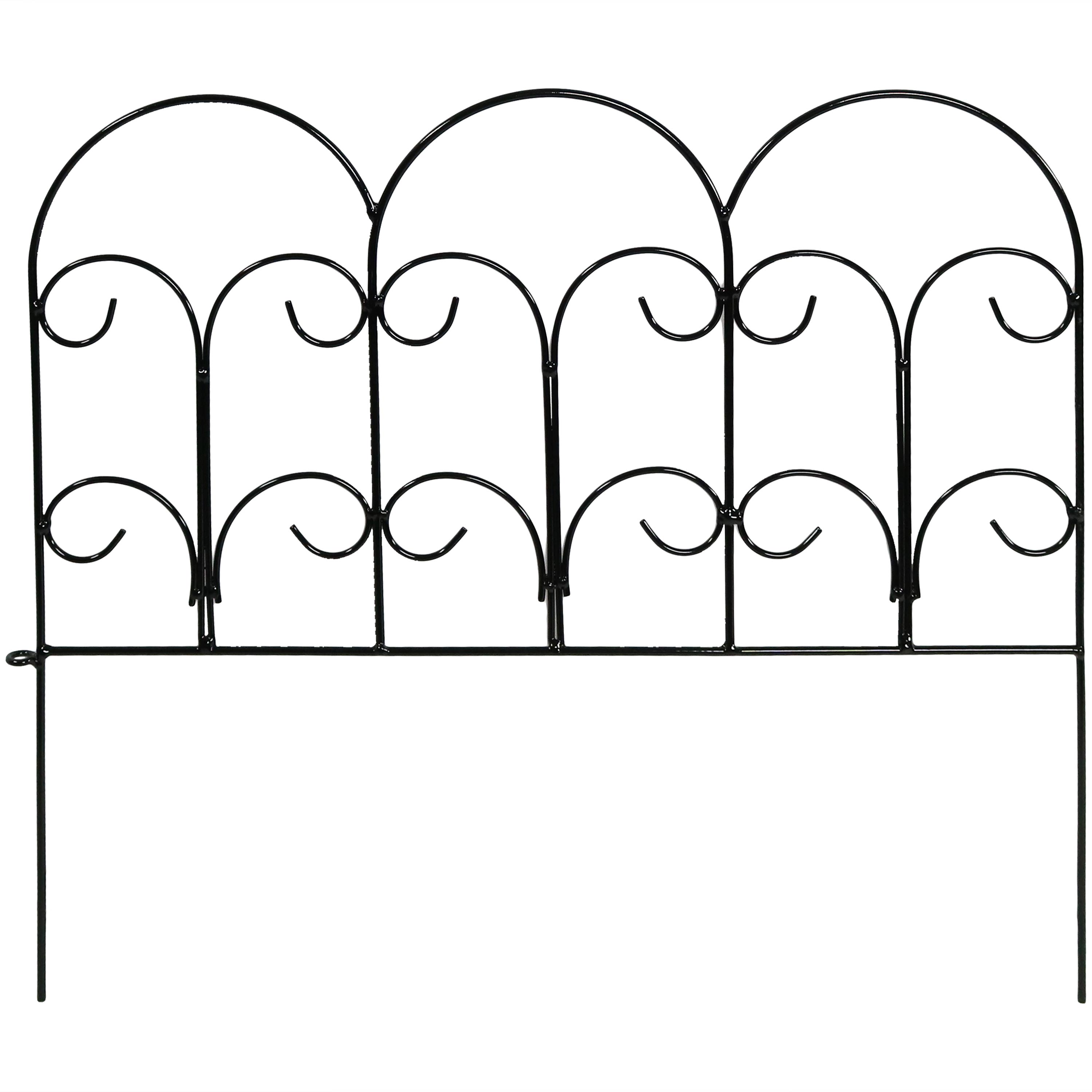 Black 26-Inch Wide x 32-Inch Tall Each Sunnydaze 5-Piece Modern Leaves and Vines Decorative Metal Garden Fence Panel Set Steel Border Garden and Landscape Fencing 10-Foot Overall Length 