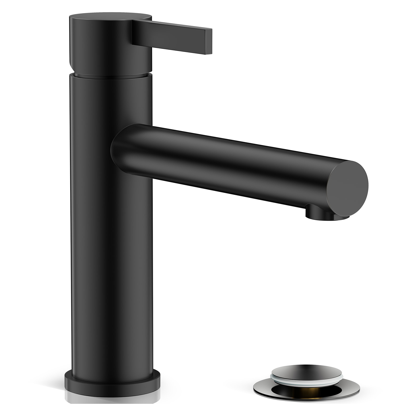Phiestina - Matte Black Single hole 1-handle Low-arc Bathroom Sink Faucet with Drain