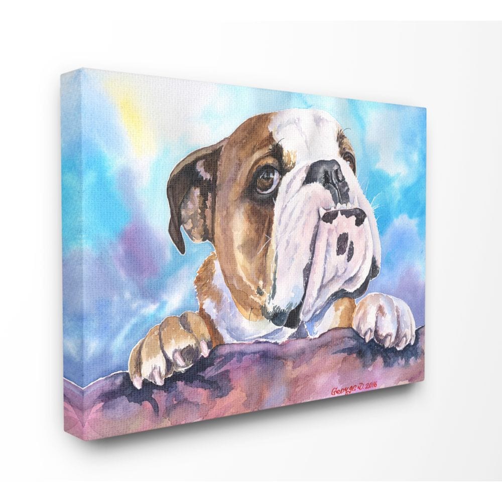 Stupell Industries PWP-245-CN-16X20 English Bulldog Dog Pet Animal Watercolor Painting George Dyachenko 20-in H x 16-in W Abstract Print on Canvas