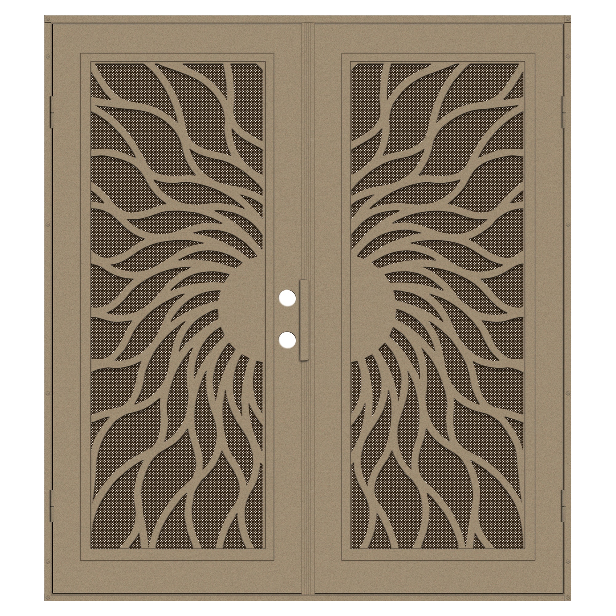TITAN 3S2001KL1DTP8A Premium Aluminum Security Door 72-in x 80-in Desert Sand Aluminum Surface mount Left-hand outswing Double Security Door with Brown Screen and Double bore