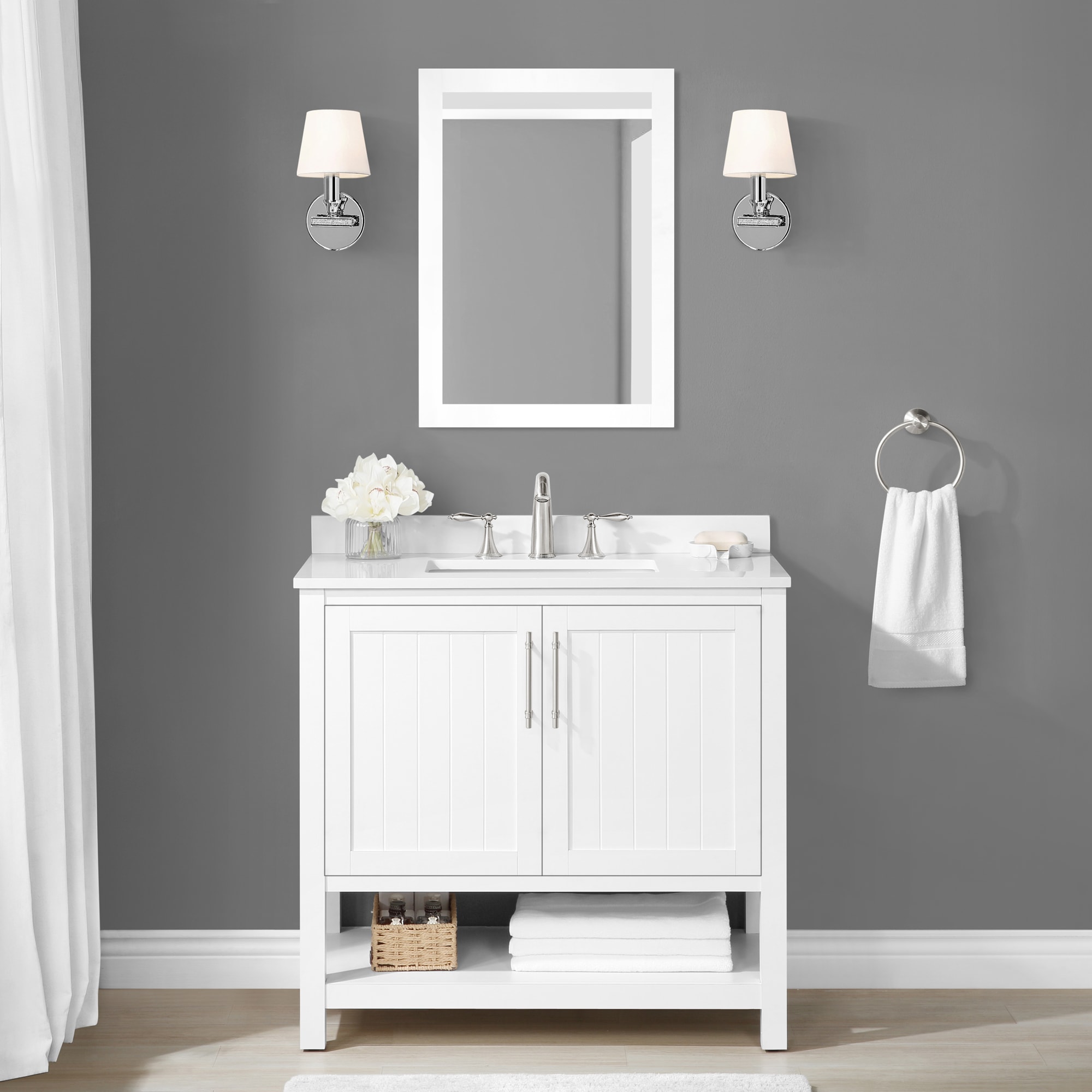 Style Selections 36-in White Single Sink Bathroom Vanity with White Cultured Marble Top (Mirror Included)