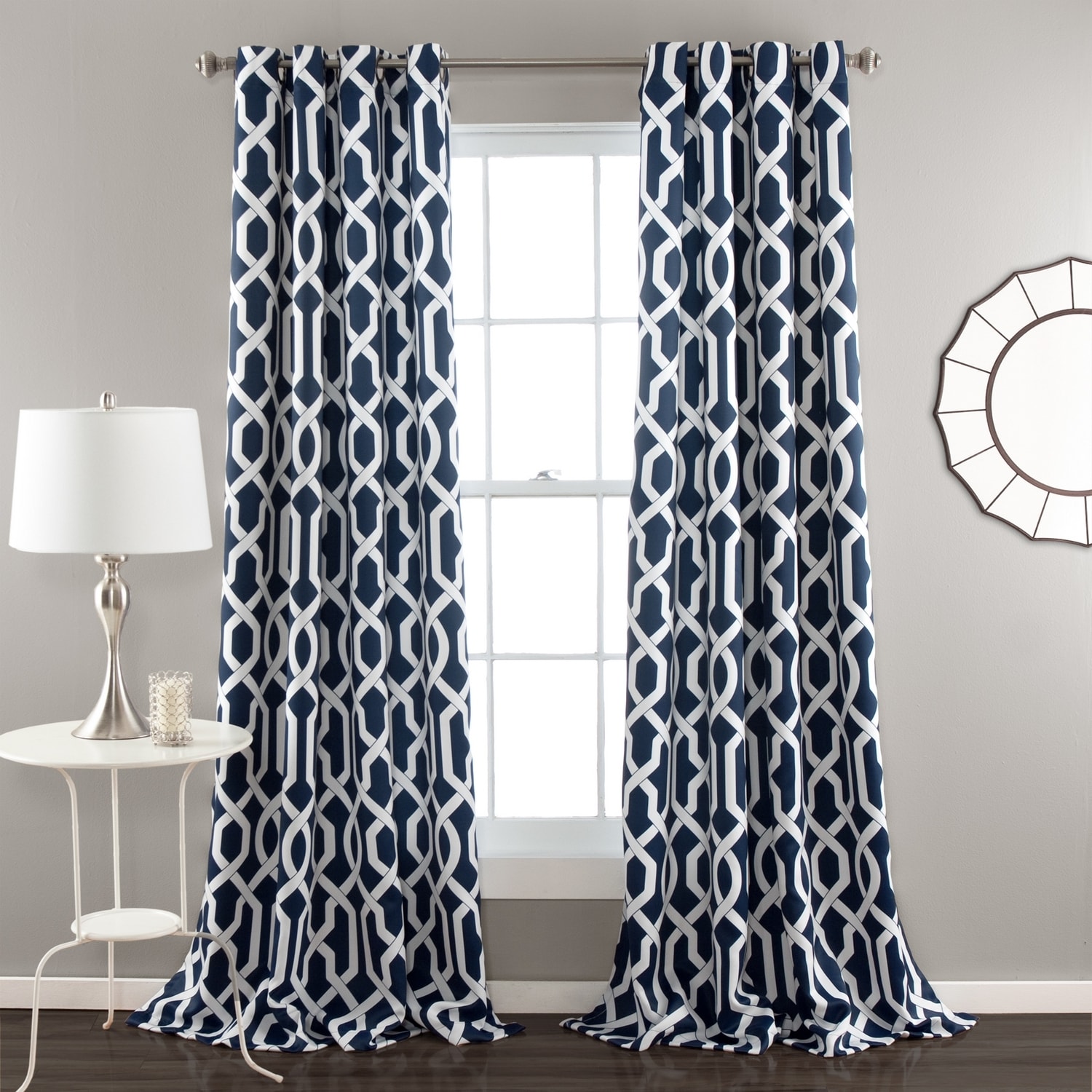 Lush Decor C32725P15-000 84-Inches Navy Floral Light filtering Grommet Curtain panel pair