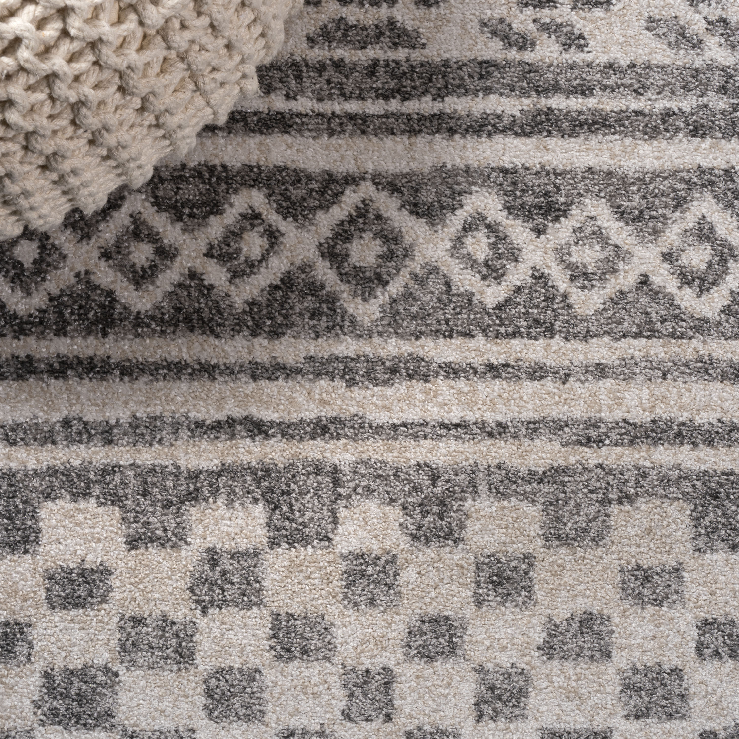 Gray and Ivory Geometric Stripe Runner Rug