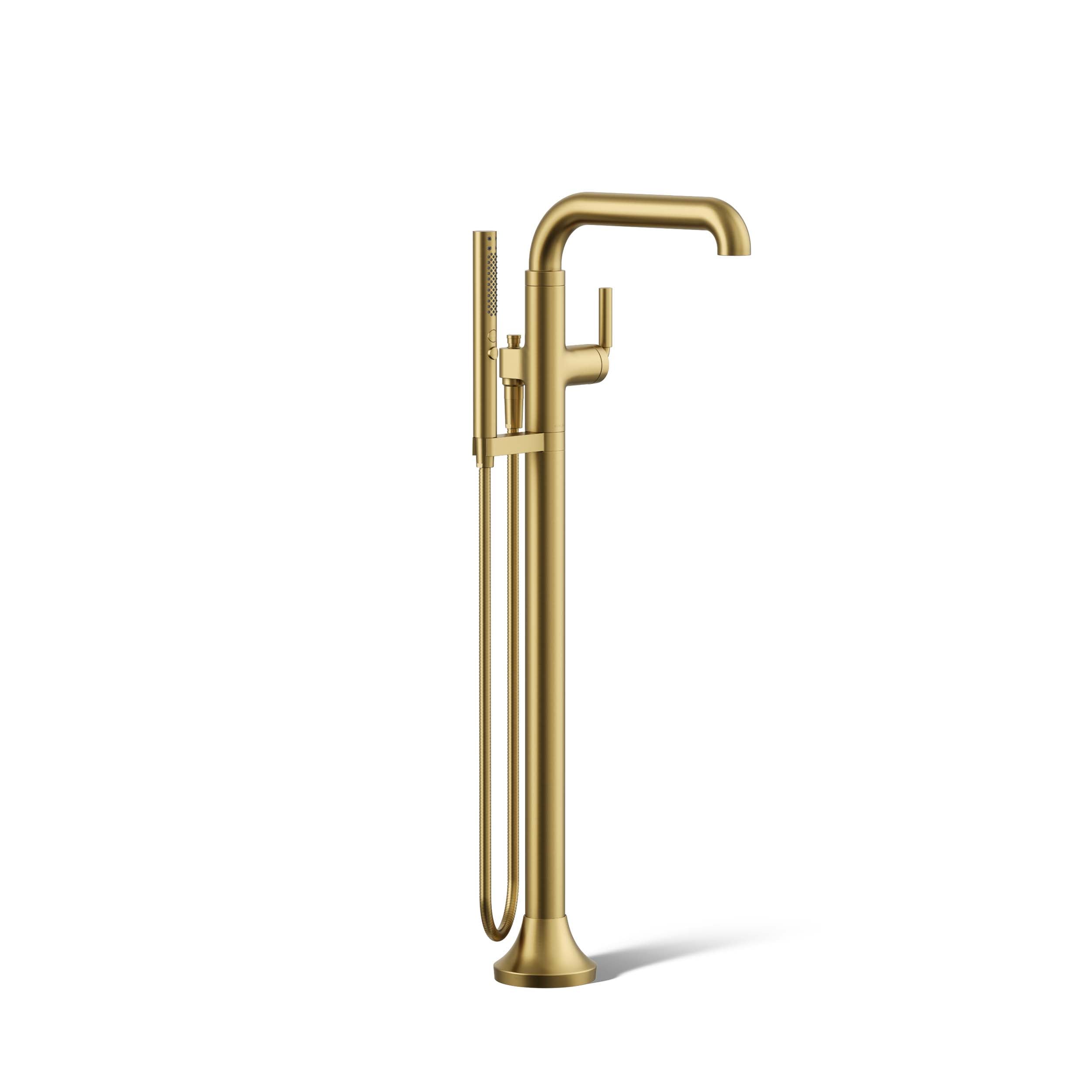Vibrant Brushed Moderne Brass Freestanding Tub Faucet with Handshower