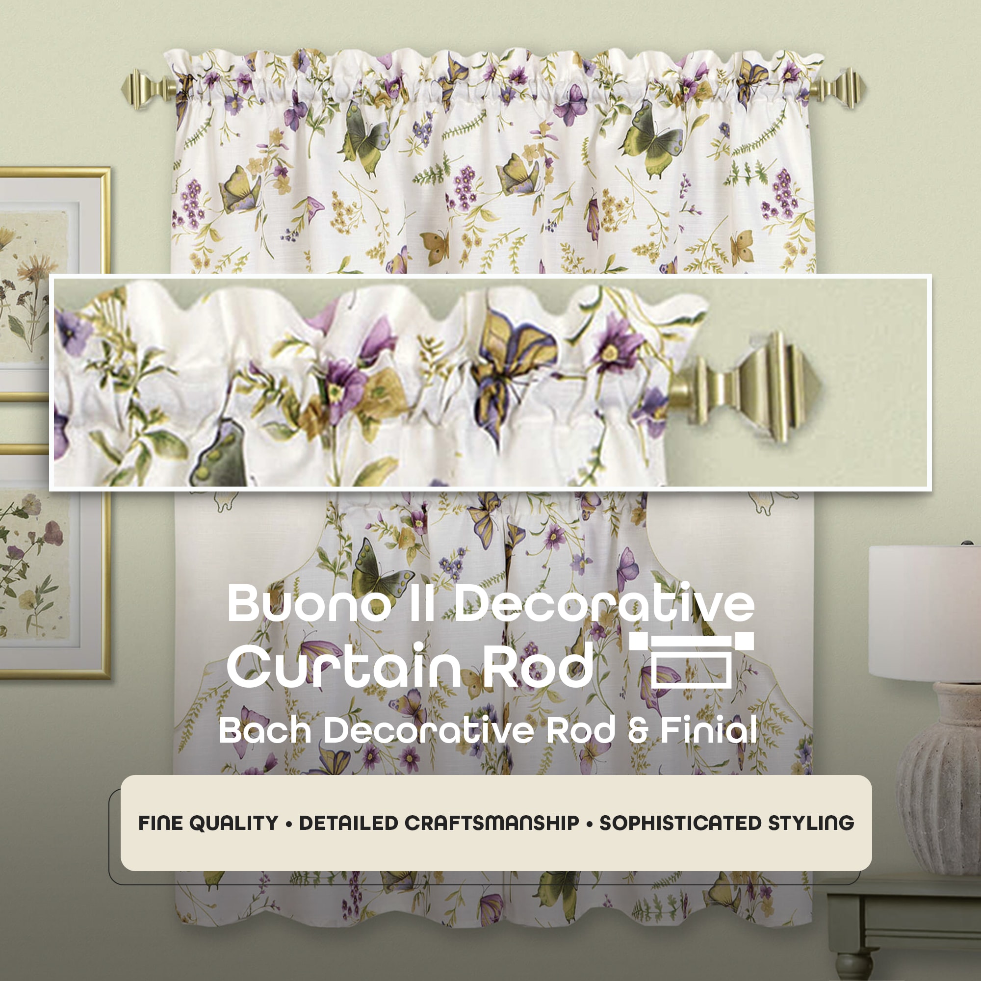 Gold Telescopic Curtain Rod with Decorative Finials