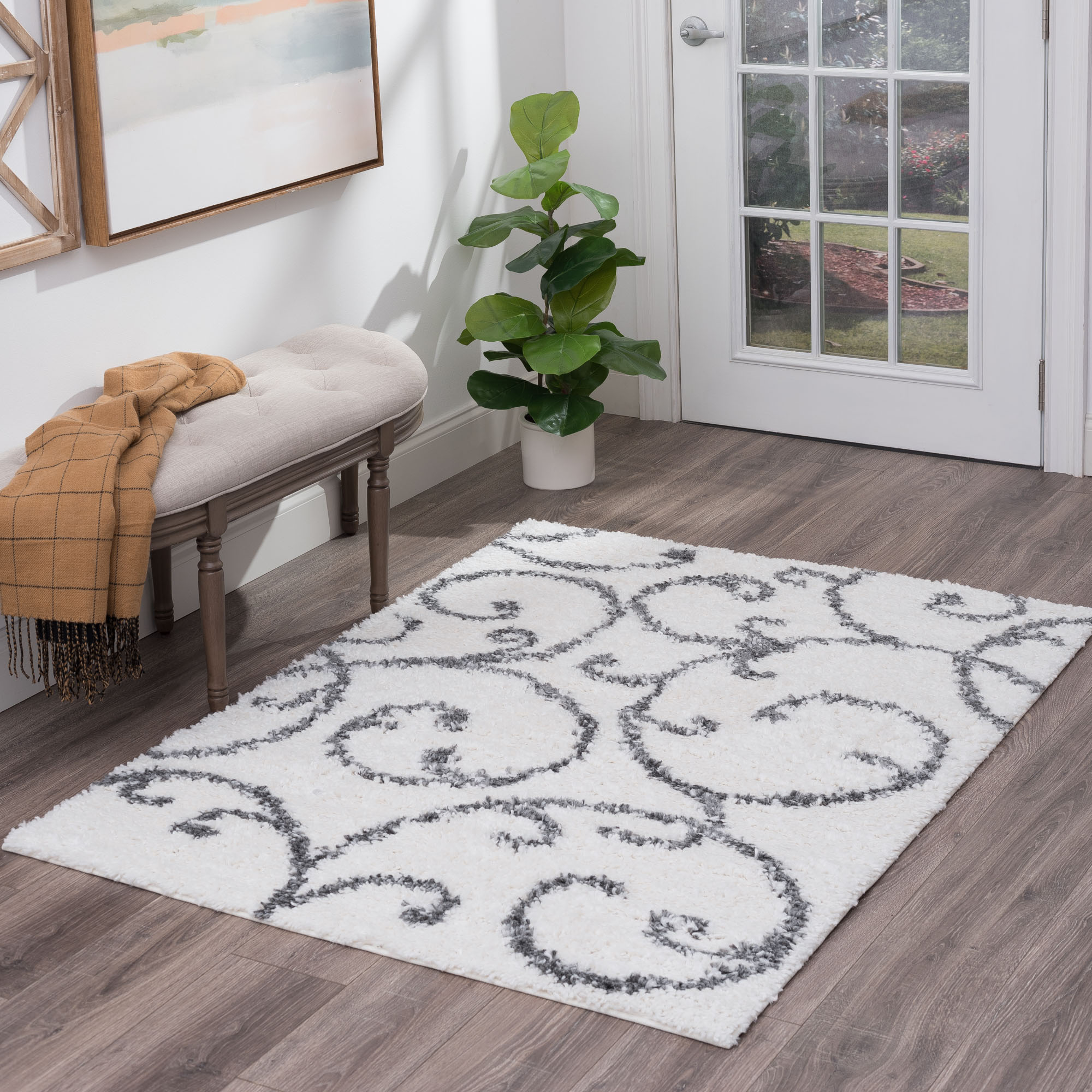 Tayse SOH1100 3X5 Soho Shag 3 x 5 (ft) Loomed Polypropylene White Rectangular Indoor Floral/Botanical French Country Area rug