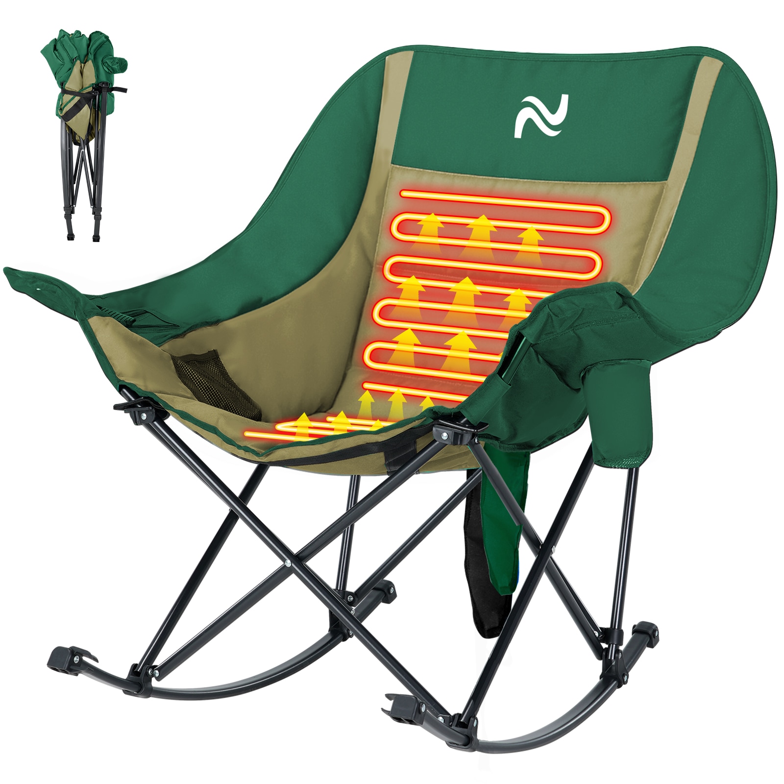 DOCRED Oversized Rocking Camping Chair for Adults Fully Padded Folding Outdoor Lawn Chair with Side Pocket Portable Recliner Chair Supports 400 lbs for Camp Patio Backyard Green #P1JRY-ROCKMG-A1-LS02