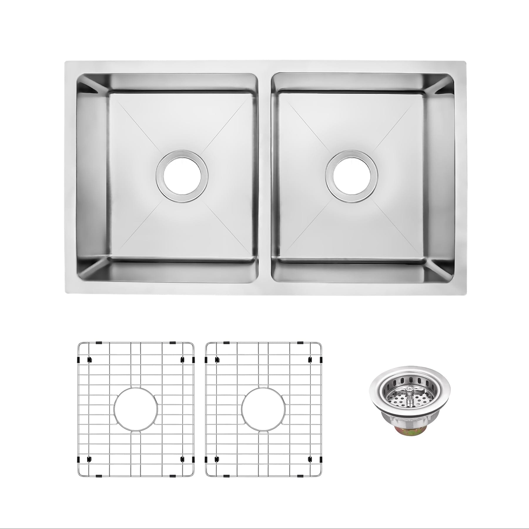 Curate Tight Radius Undermount 31-in L x 18-in W Stainless Steel 50/50 Double Bowl 18-Gauge Kitchen Sink Bottom Grids and Strainer Included