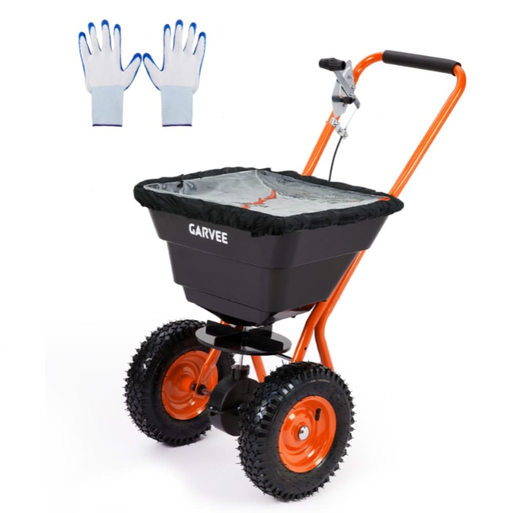 Garvee - 80 LB Push Broadcast Spreader with Adjustable Flow Control and Pneumatic Tires