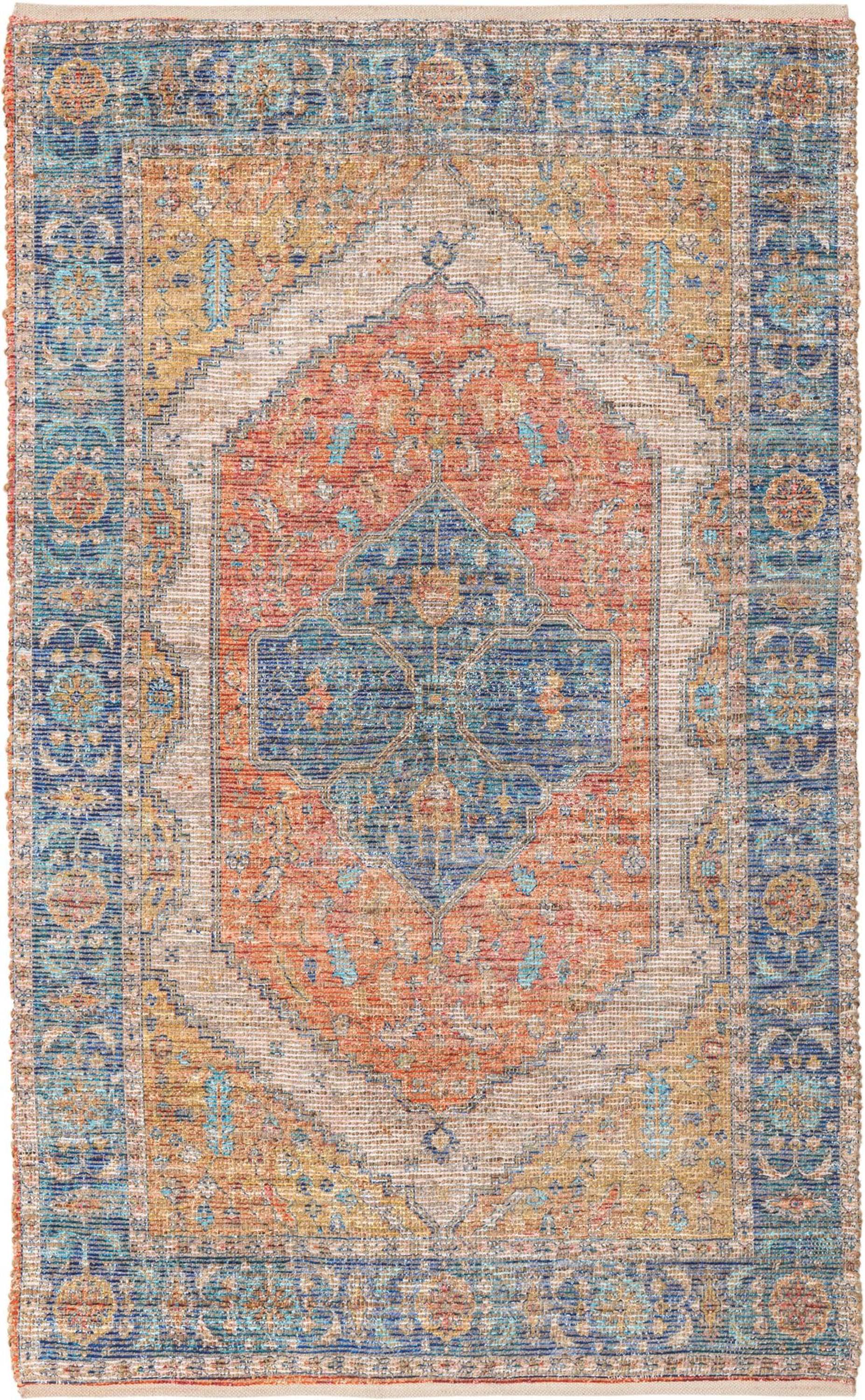 Handwoven Light Blue Chenille Synthetic 5x8 Rectangular Rug