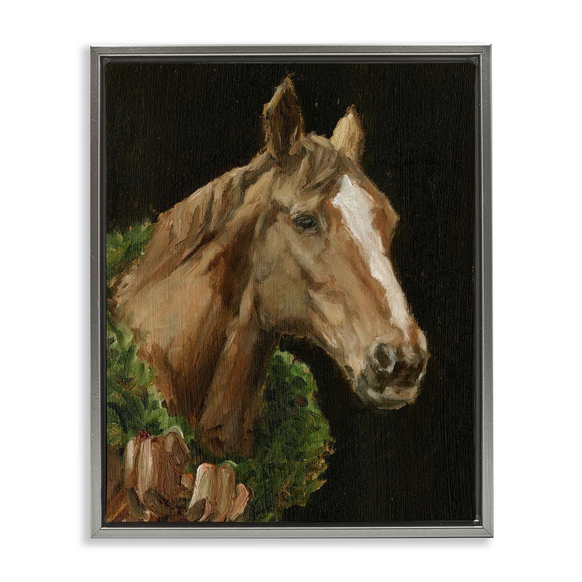 Stupell Industries Brown Horse with Seasonal Wreath Gray Floating Frame Canvas Art 17 x 21