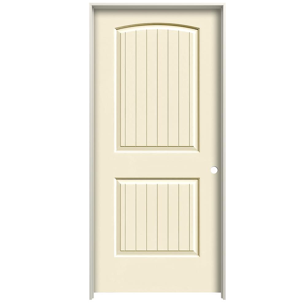 RELIABILT LO1002596 24-in x 80-in Cream-n-Sugar Hollow core 2-panel round top plank Left hand Smooth Prefinished Molded composite Flat Jamb Single Prehung Interior Door