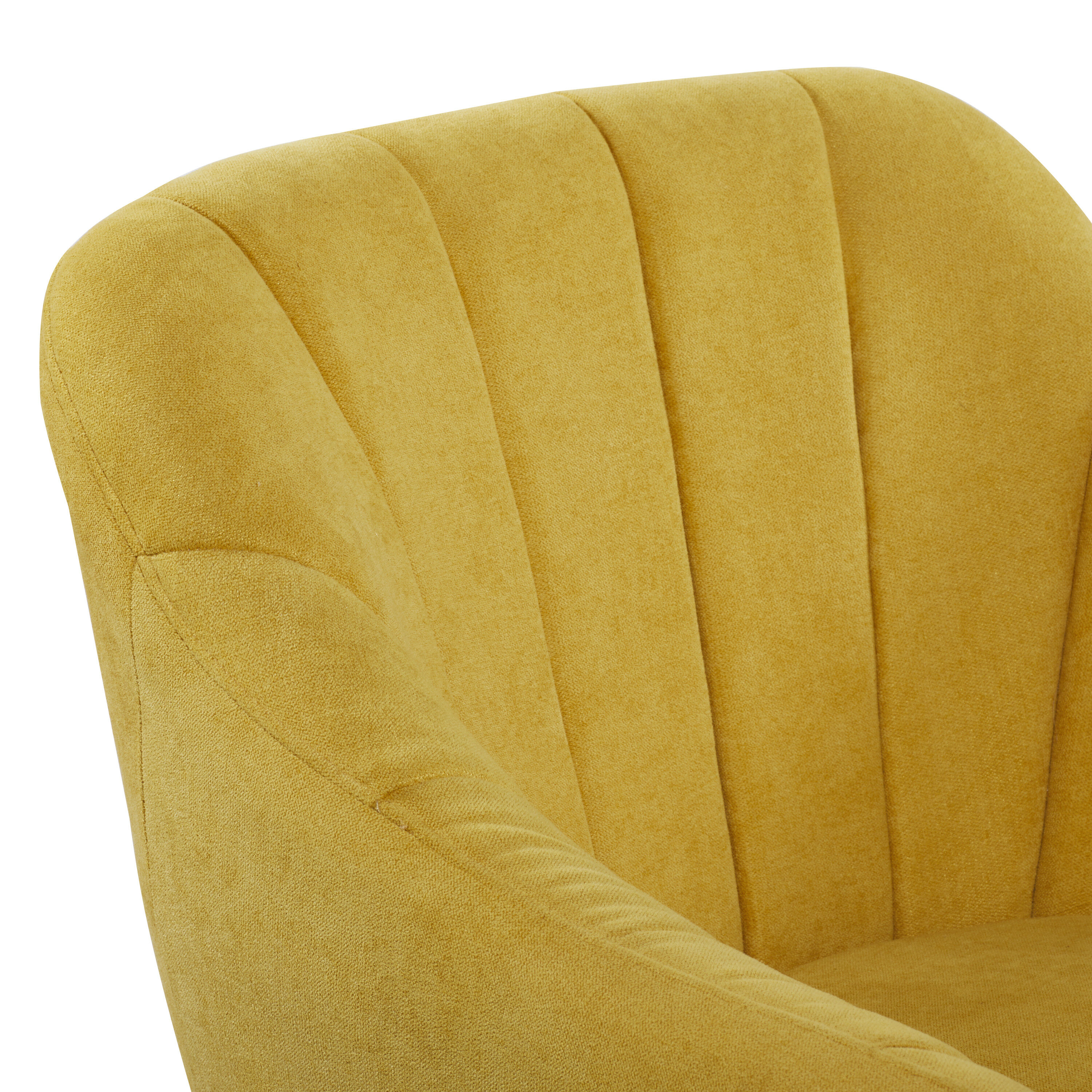 Yellow Velvet Barrel Accent Chair with Wood Legs