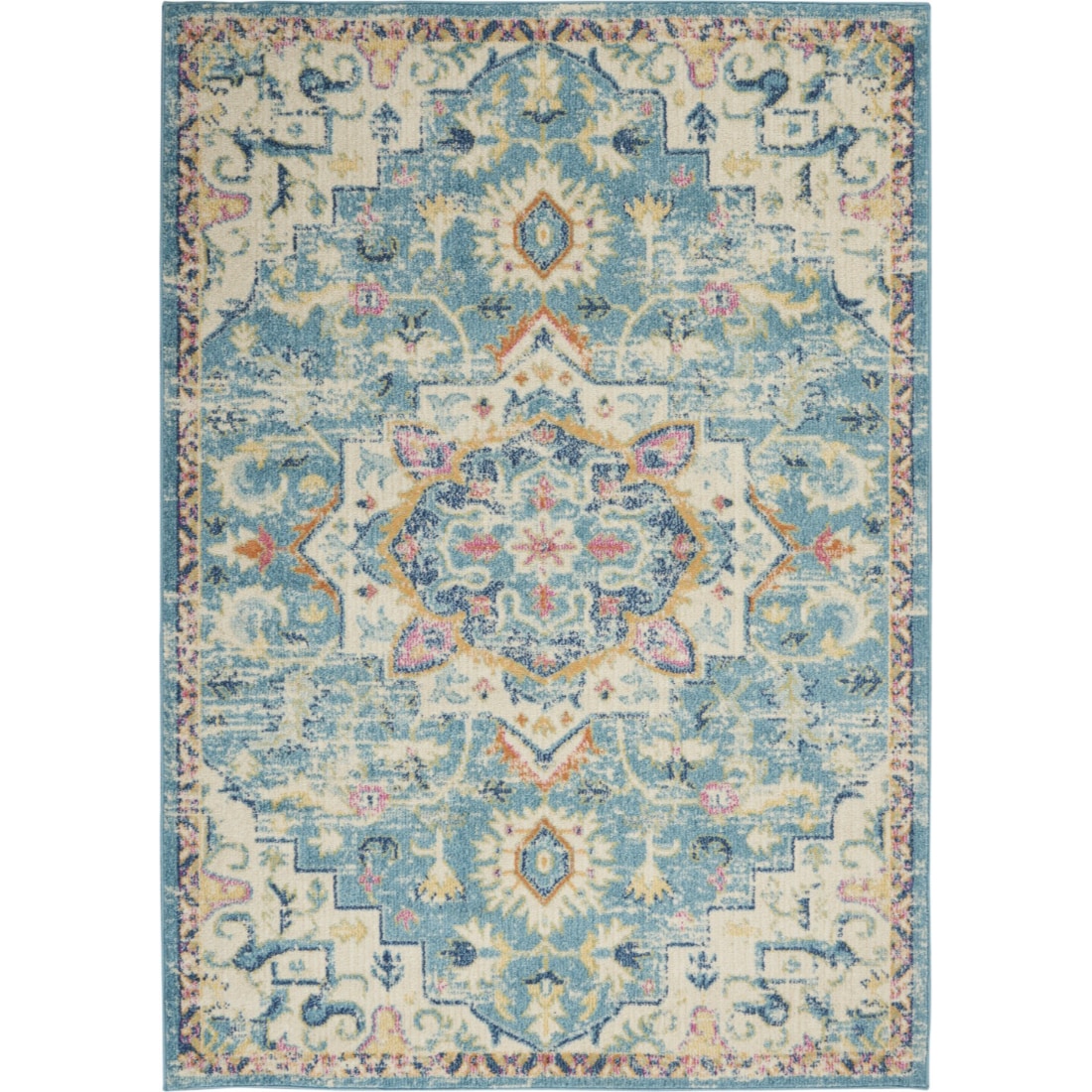 HomeRoots 4000385581 5 x 7 (ft) Polypropylene Ivory Light Blue Rectangular Indoor Area rug