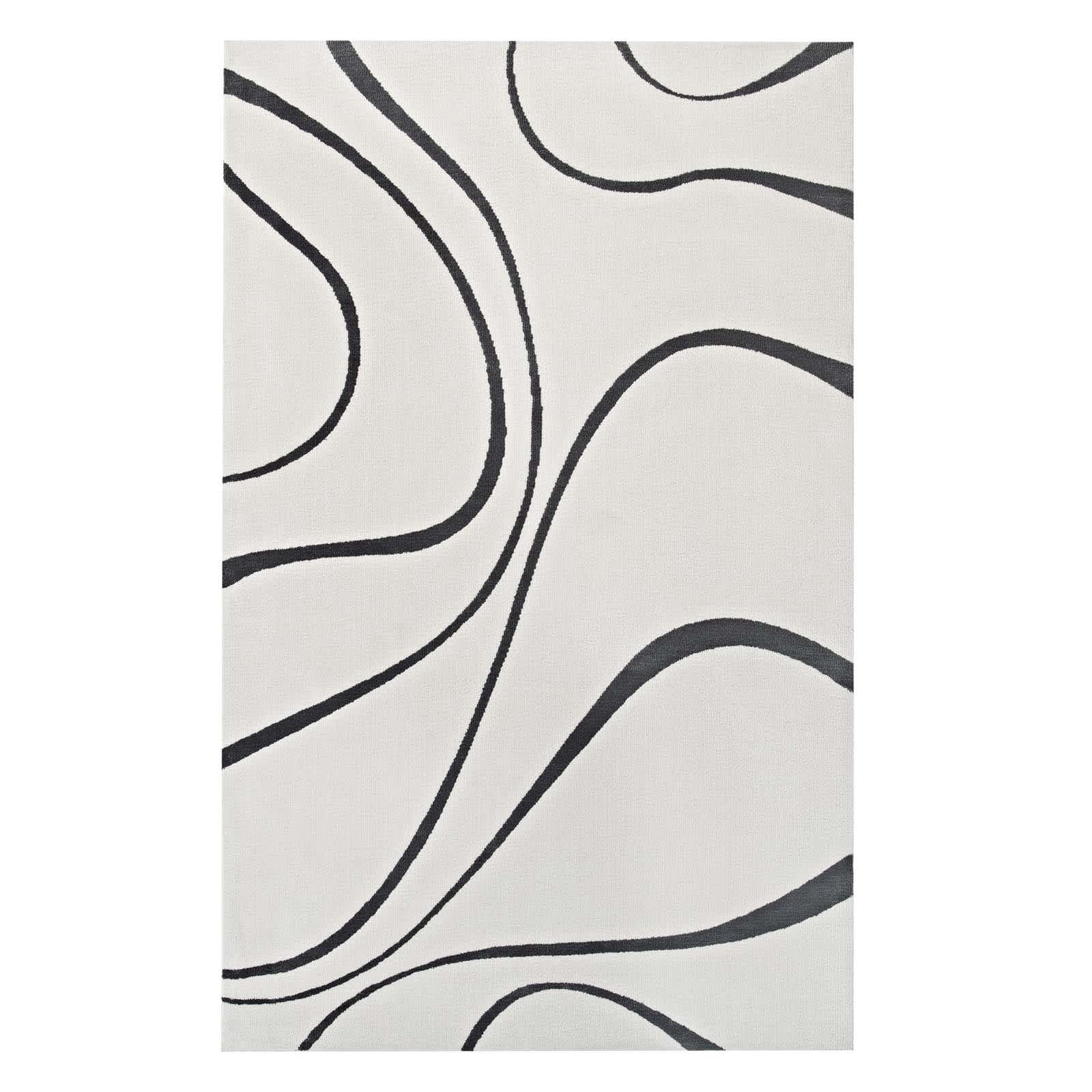 Modway R-1002D-58 Therese Abstract Swirl 5x8 Area Rug in Ivory and Charcoal