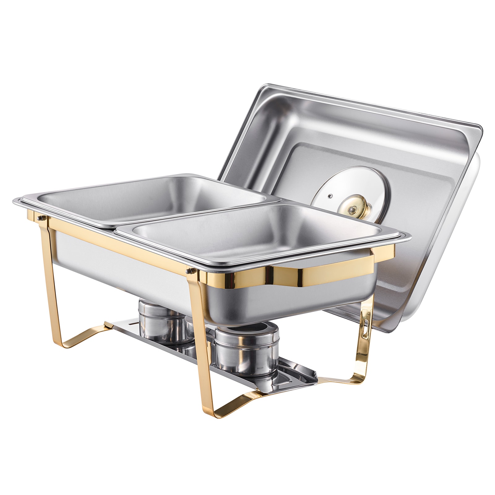 Tinyhomie - 2PCS Half Size Gold Stainless Steel Buffet Chafing Dish Set