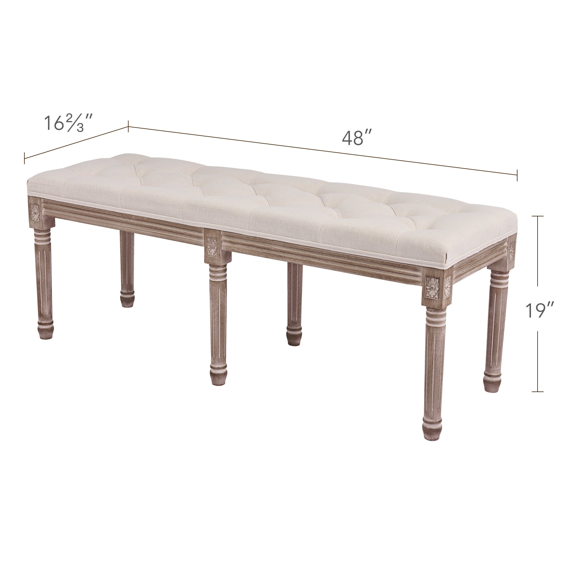 CO-Z Farmhouse Beige Accent Bench 48-in x 16.7-in x 19-in in the ...