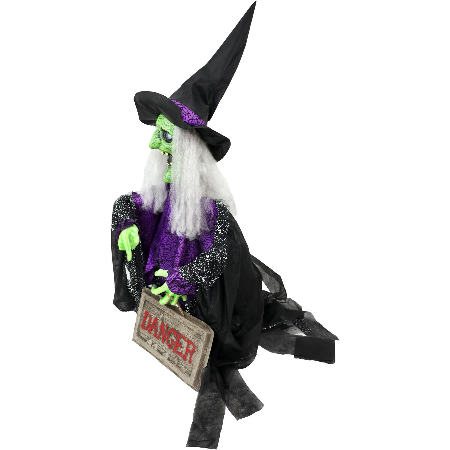 43" Green and Purple Animatronic Witch with LED Eyes