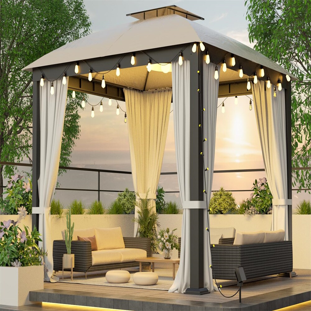 BABOOM BOM-104366-OR 10-ft x 10-ft Patio Gazebo Beige with Soft Top Roof (Screen Included)