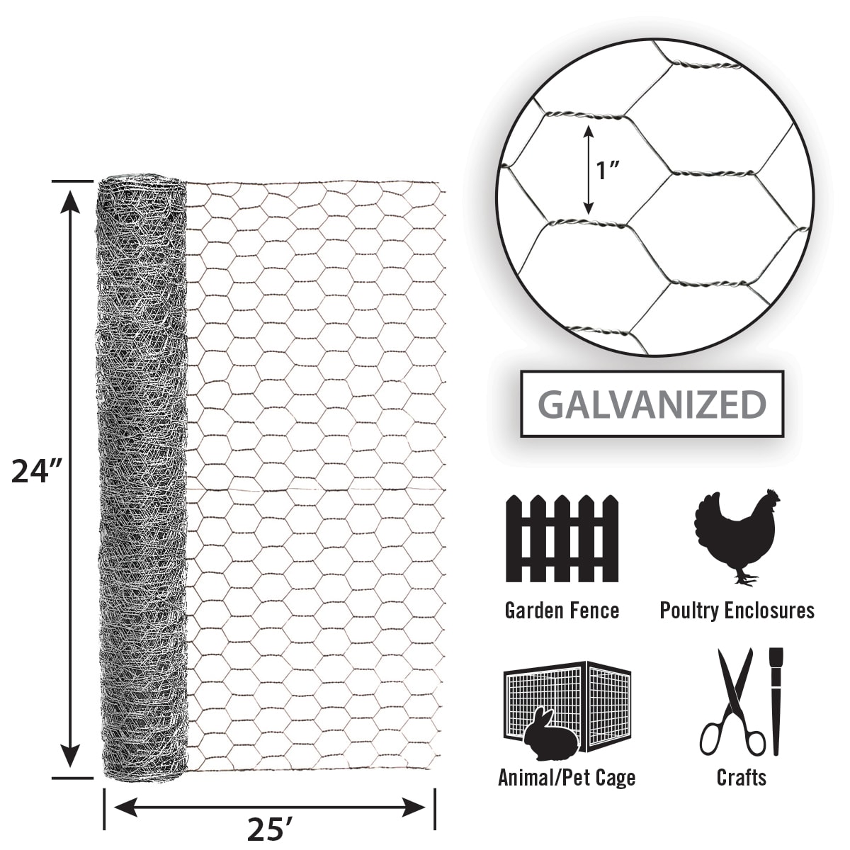 Ben-Mor 24-gauge Wire Cloth - Chicken Rolled Fencing - Grey - 24