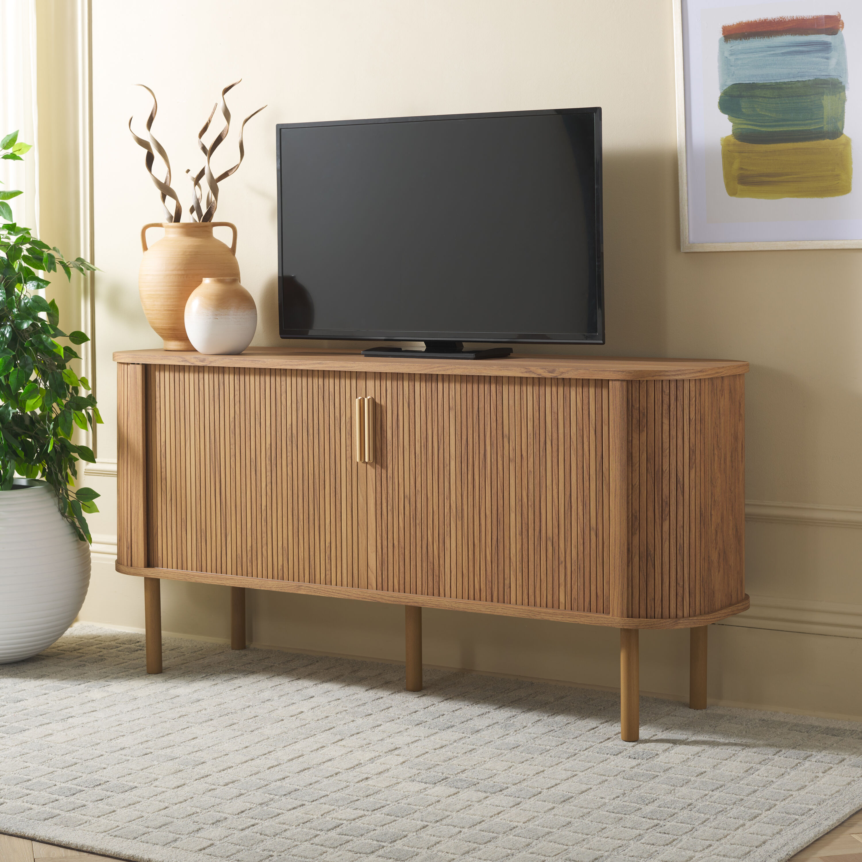 Safavieh Tealla Oak/Gold Mid-century Particleboard Media Cabinet