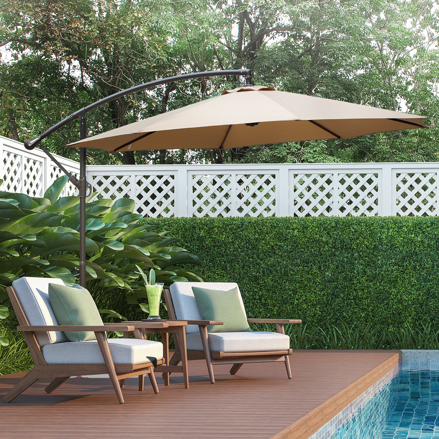 Aoodor A047-PKIBN 10-ft Aluminum Brown Auto-tilt Cantilever Patio Umbrella with Base