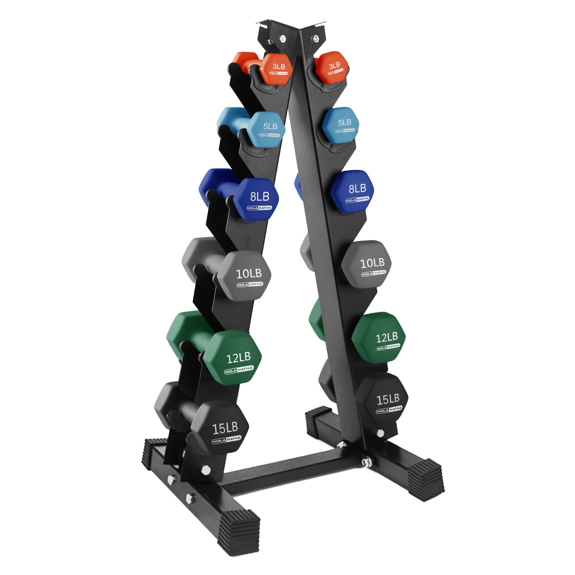 HolaHatha 396478 Neoprene Dumbbell Weight Set w/Storage Rack