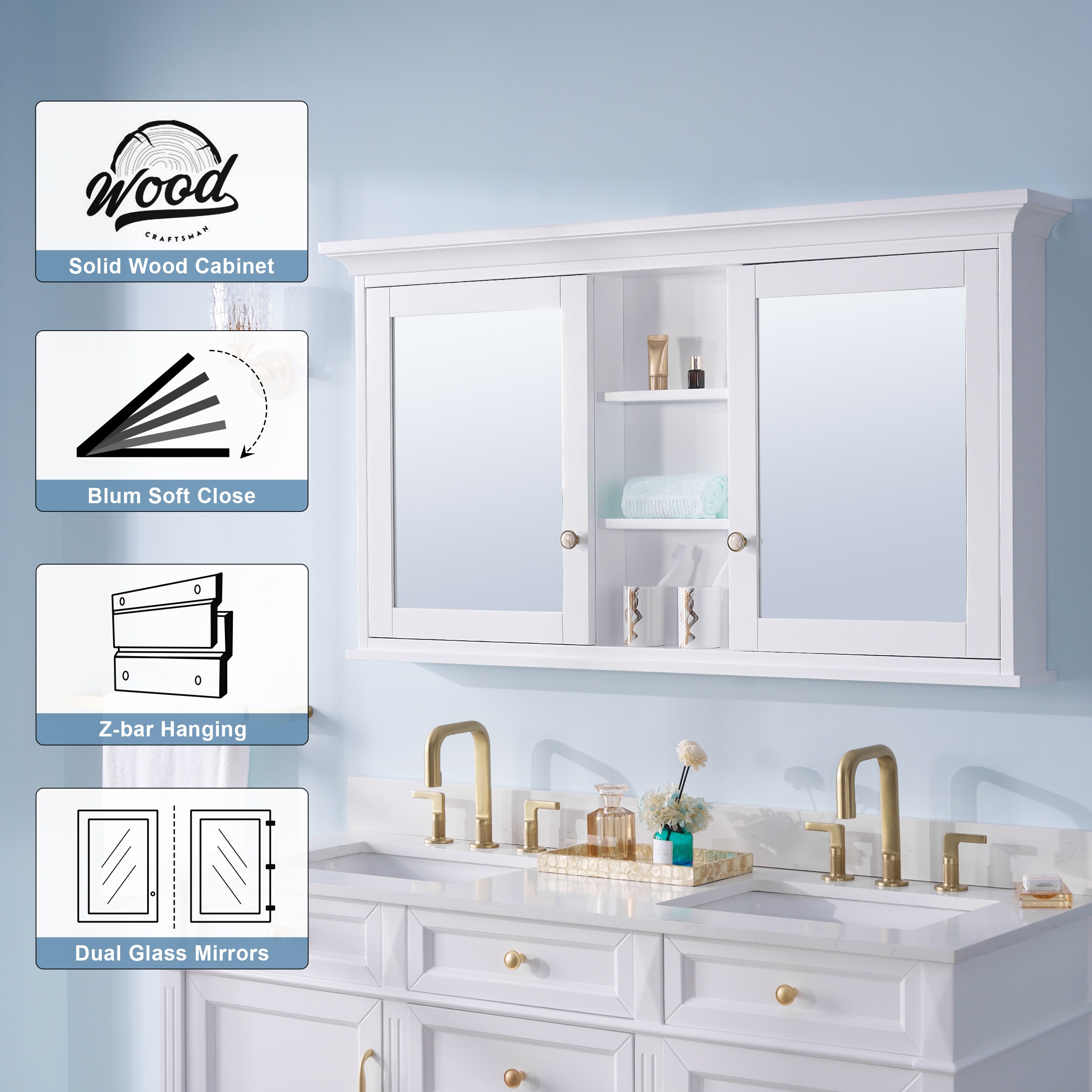 Forclover Solid Wood 55-in x 30-in Lighted Surface Mount