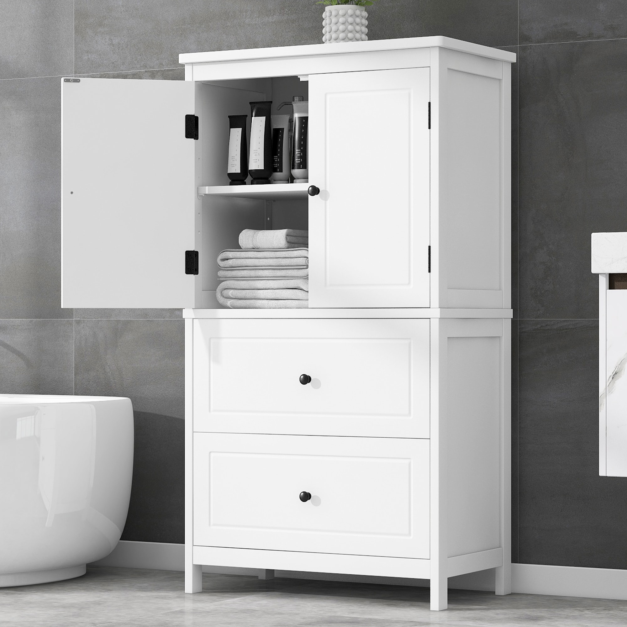 ZAKLOOP WU1396104240 11.8-Inches W x 43.3-Inches H MDF White Freestanding Utility Storage Cabinet