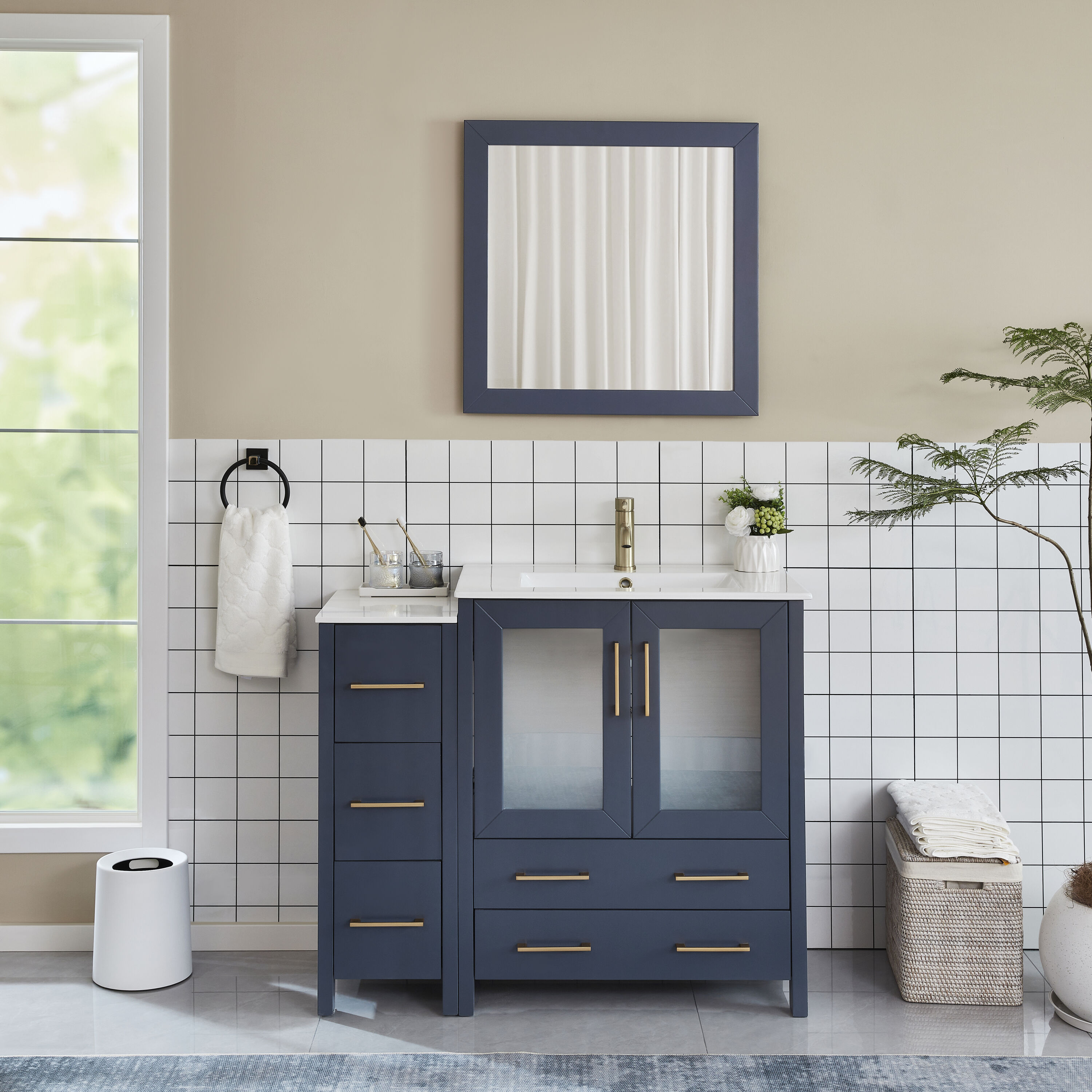 Vanity Art VA3030-42B Brescia 42-in Blue Undermount Single Sink Bathroom Vanity with White Ceramic Top (Mirror Included)