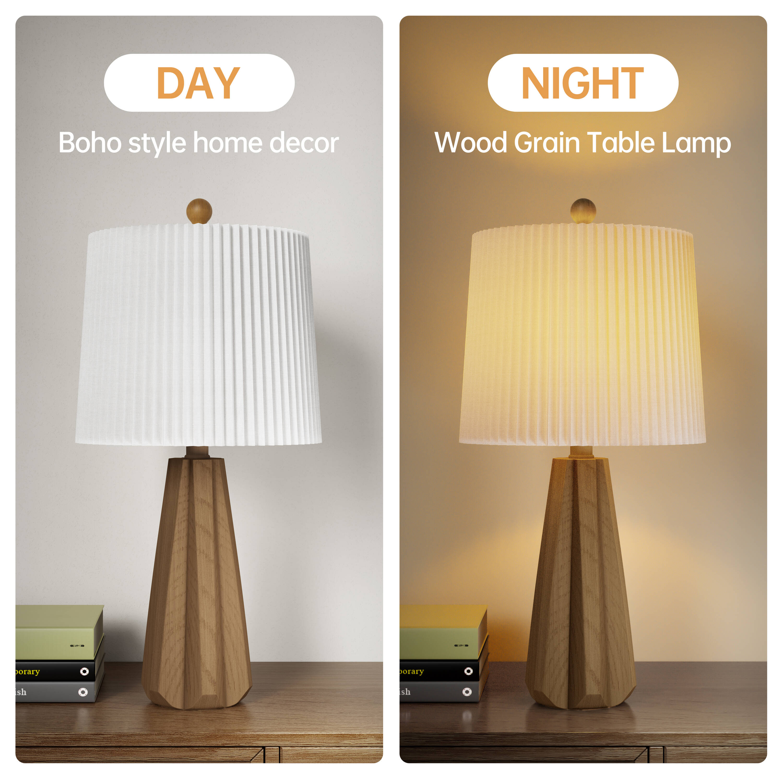 Deluxe 24" Light Brown Resin Table Lamp with White Pleated Linen Shade