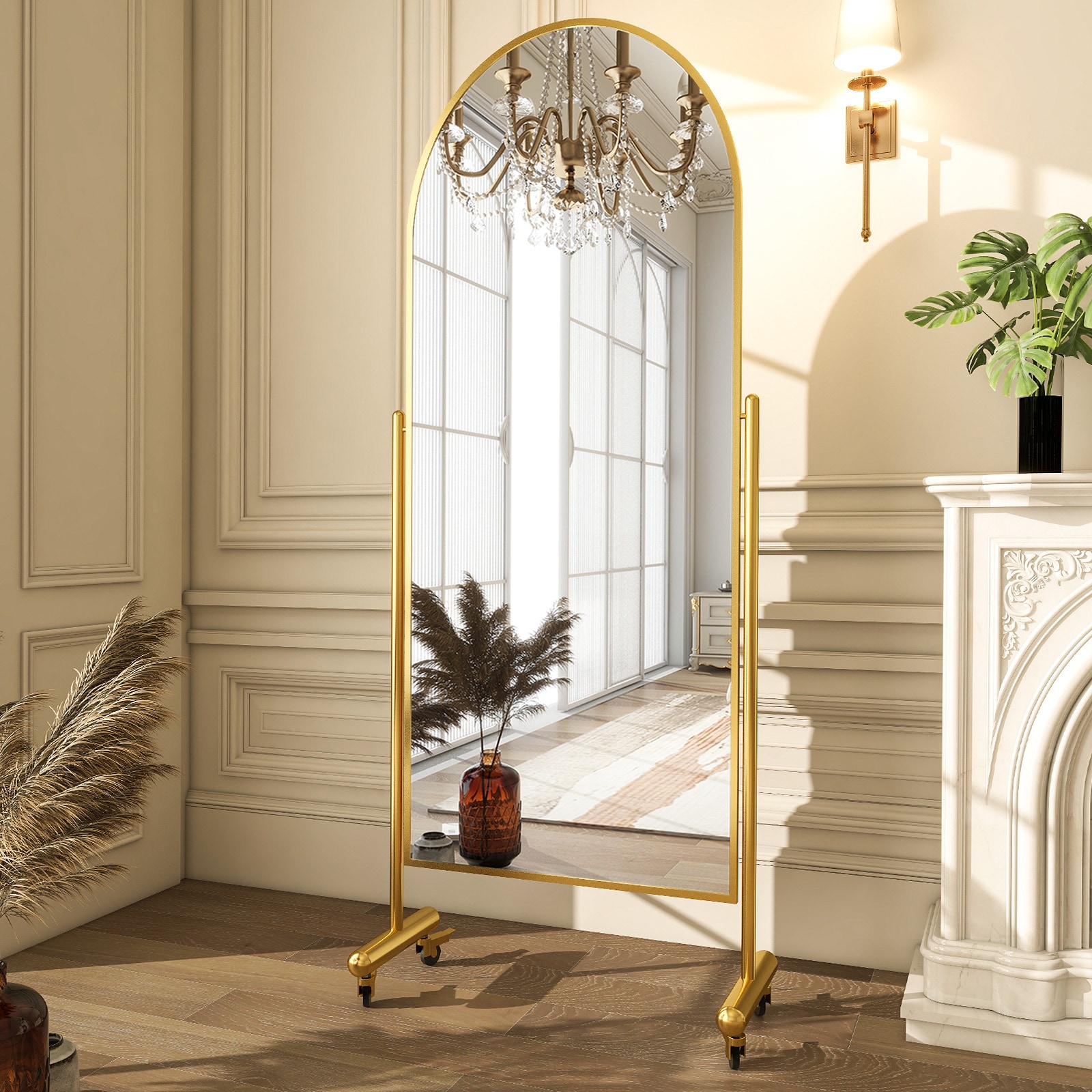 BEAUTYPEAK LS-WDJ2368-BR 23-Inches W x 68.0-Inches H Arch Brown Framed Full Length Floor Mirror