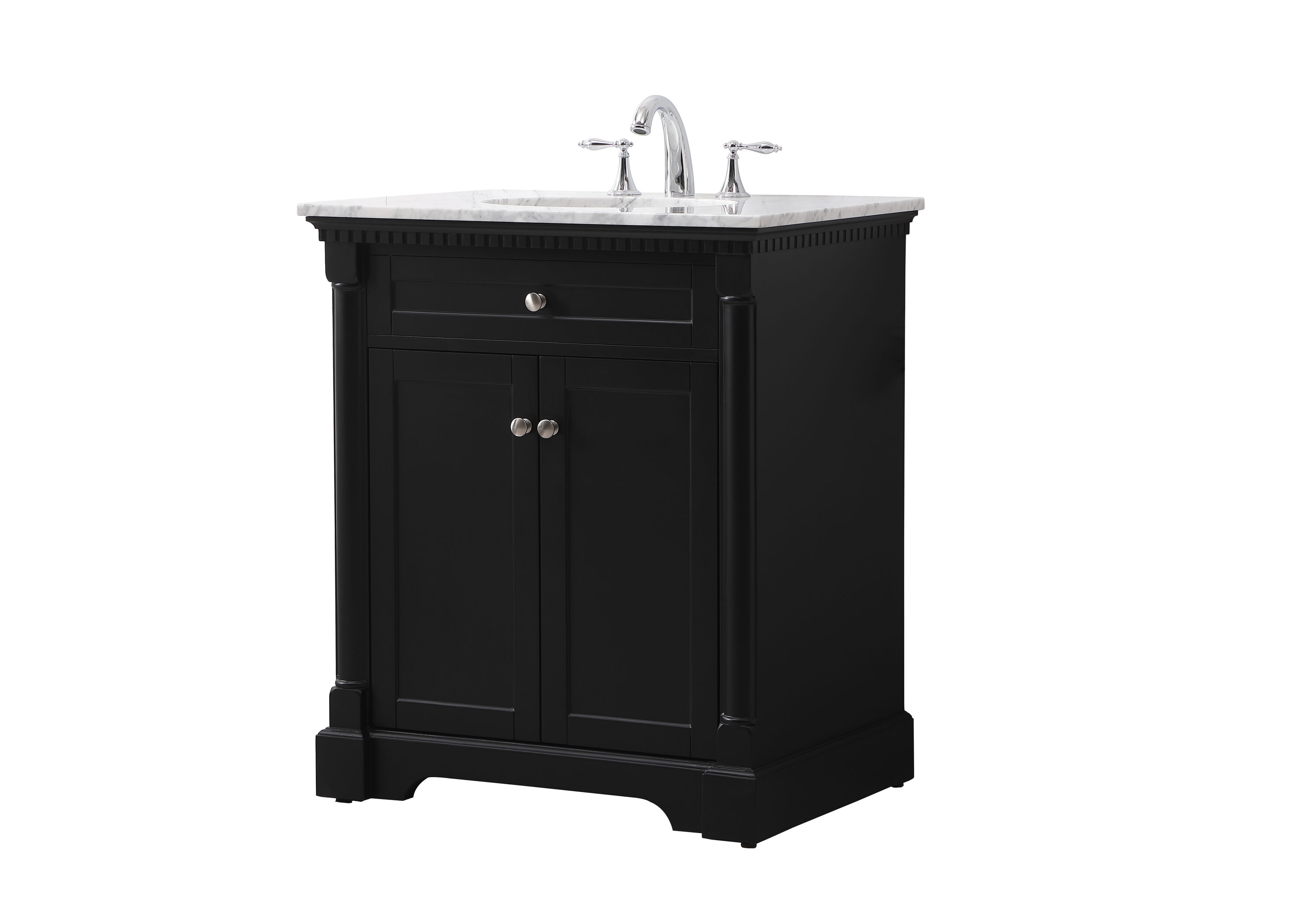 Clarence 30" Black Solid Wood and Metal Bathroom Vanity with Marble Top