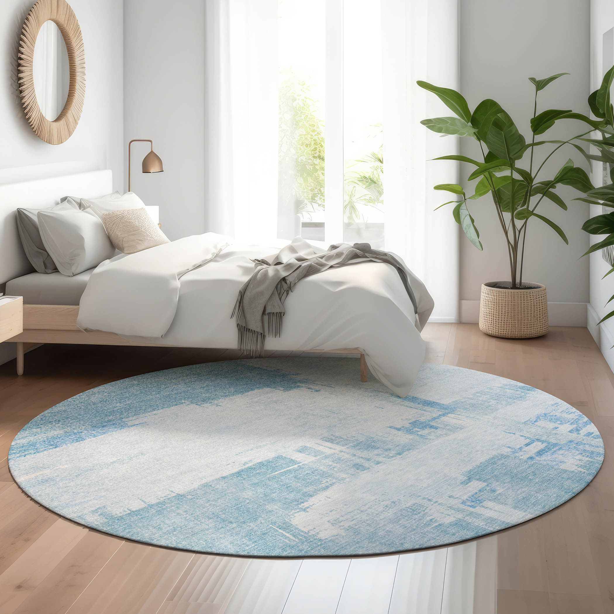 Addison Rugs AMF624SK8RO Mayfield AMF624SK 8 x 8 (ft) Loomed Polyester Sky Round Indoor Geometric Machine washable Area rug