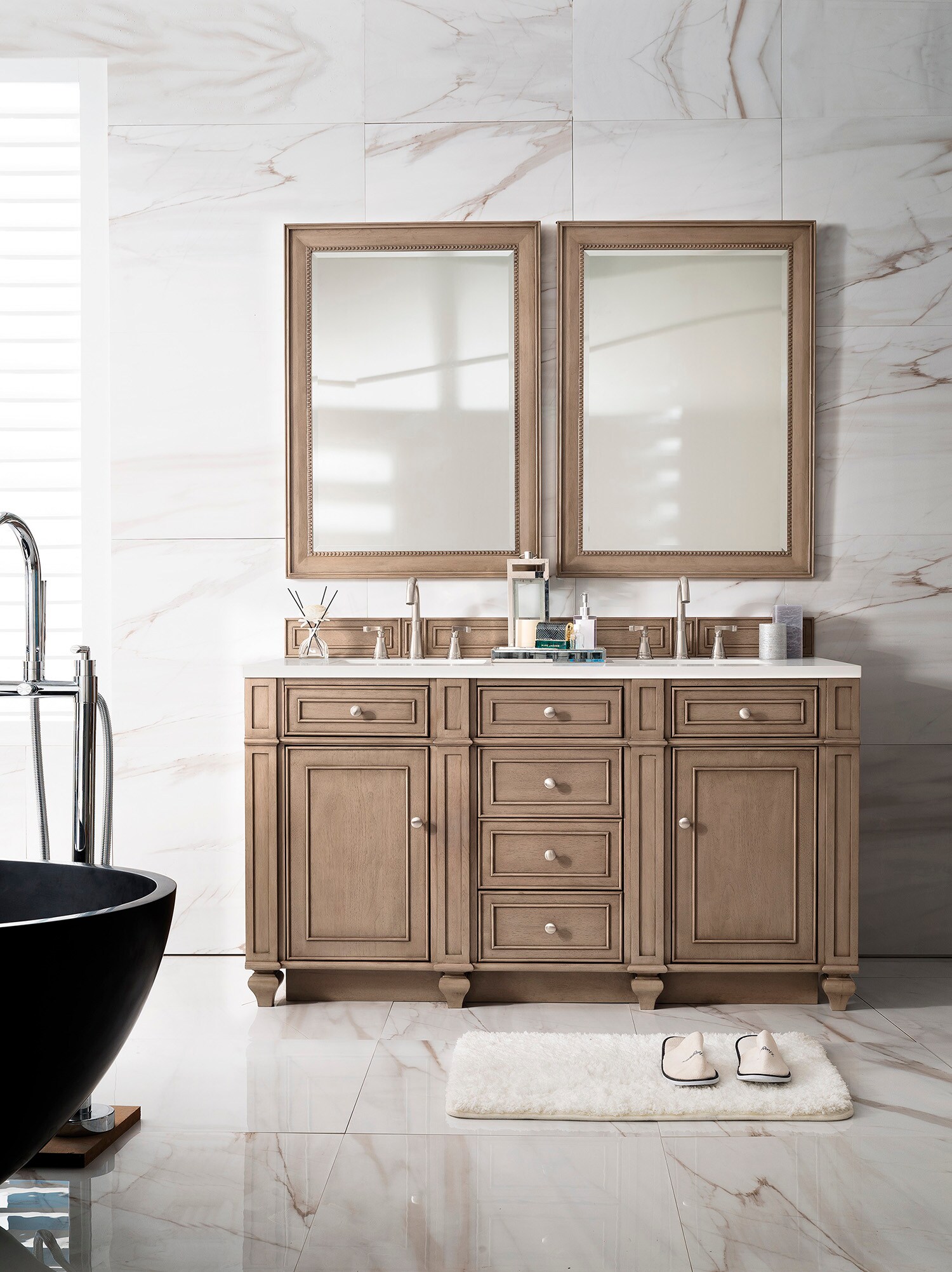 Bristol 60" Dark Wood Double Vanity with Arctic Fall Top