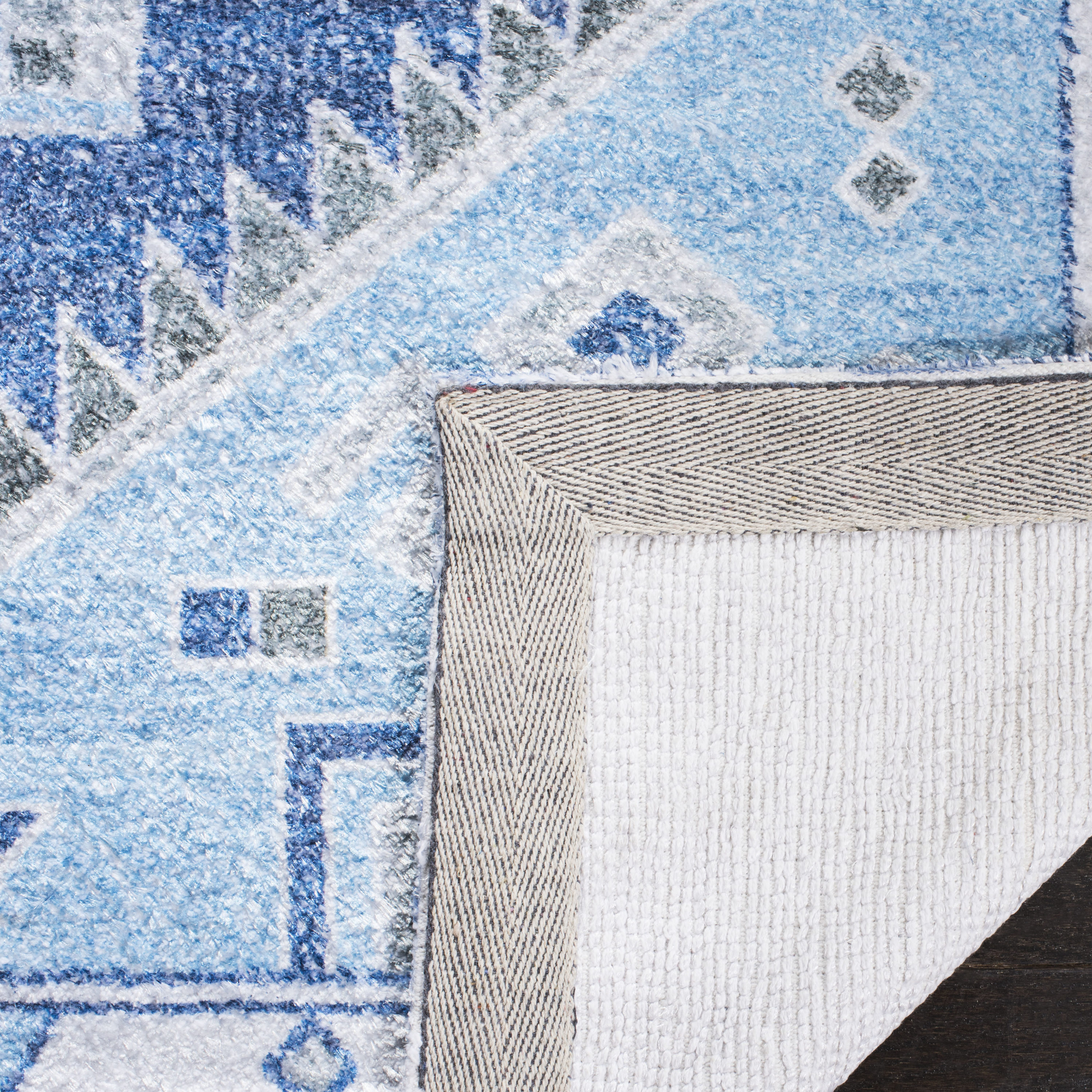Blue and Ivory Handmade Cotton Oriental Area Rug, 5' x 8'