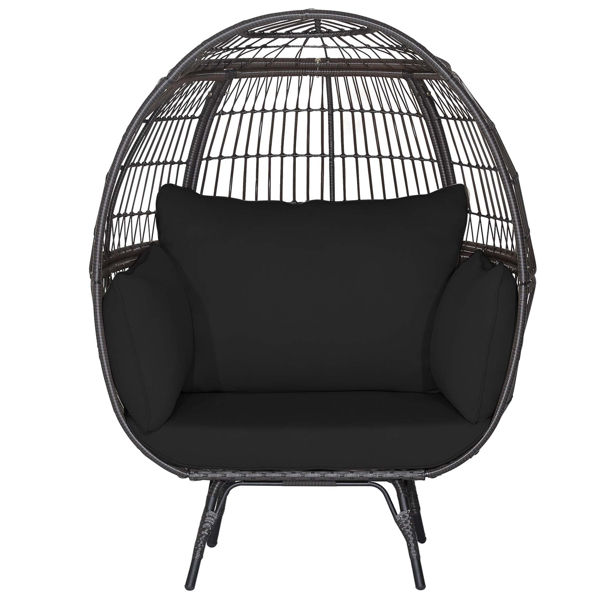 Costway LWS00035 Rattan Brown Metal Frame Stationary Egg Chair with Black Cushioned Seat
