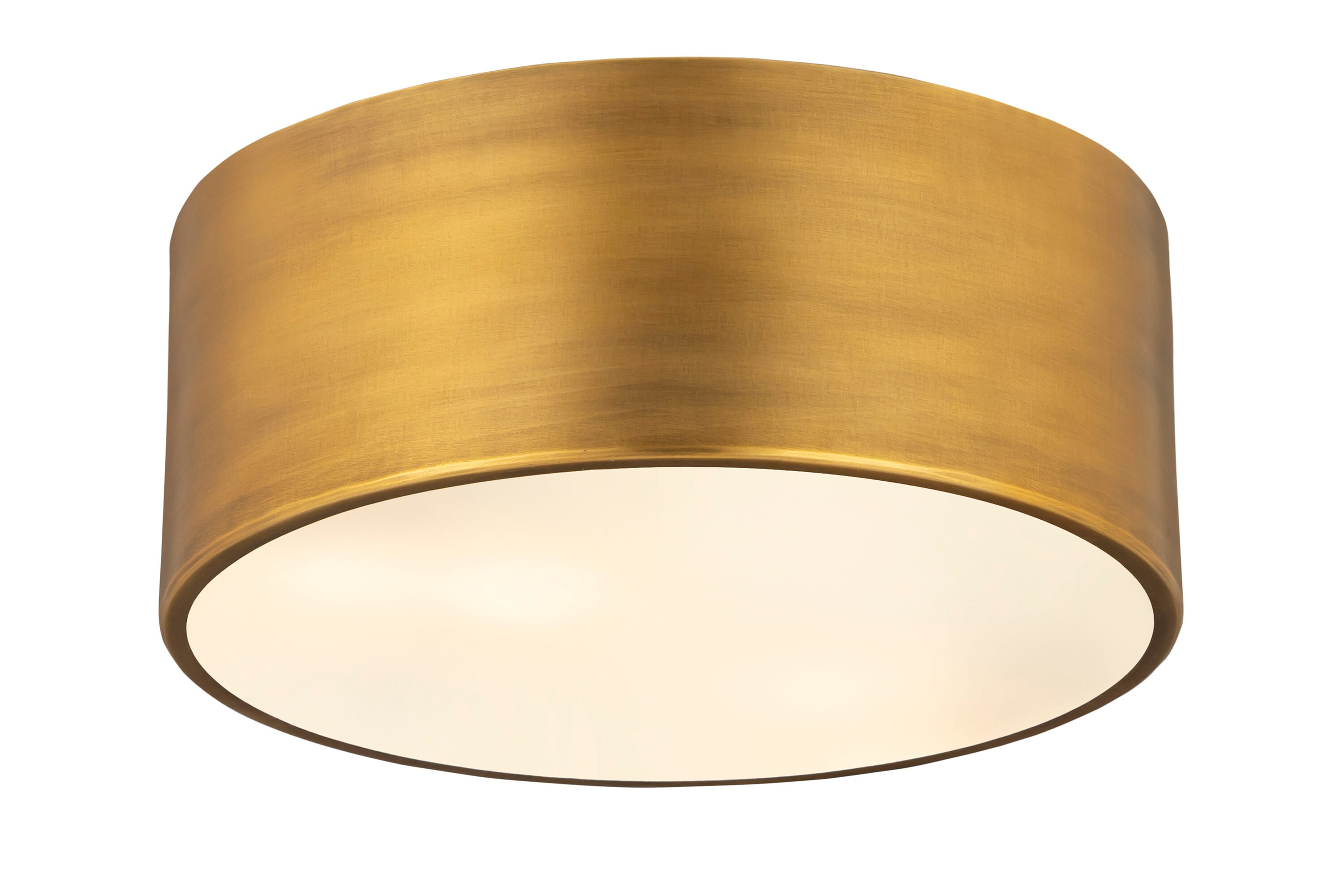 12" Rubbed Brass and Glass Drum LED Flush Mount Light