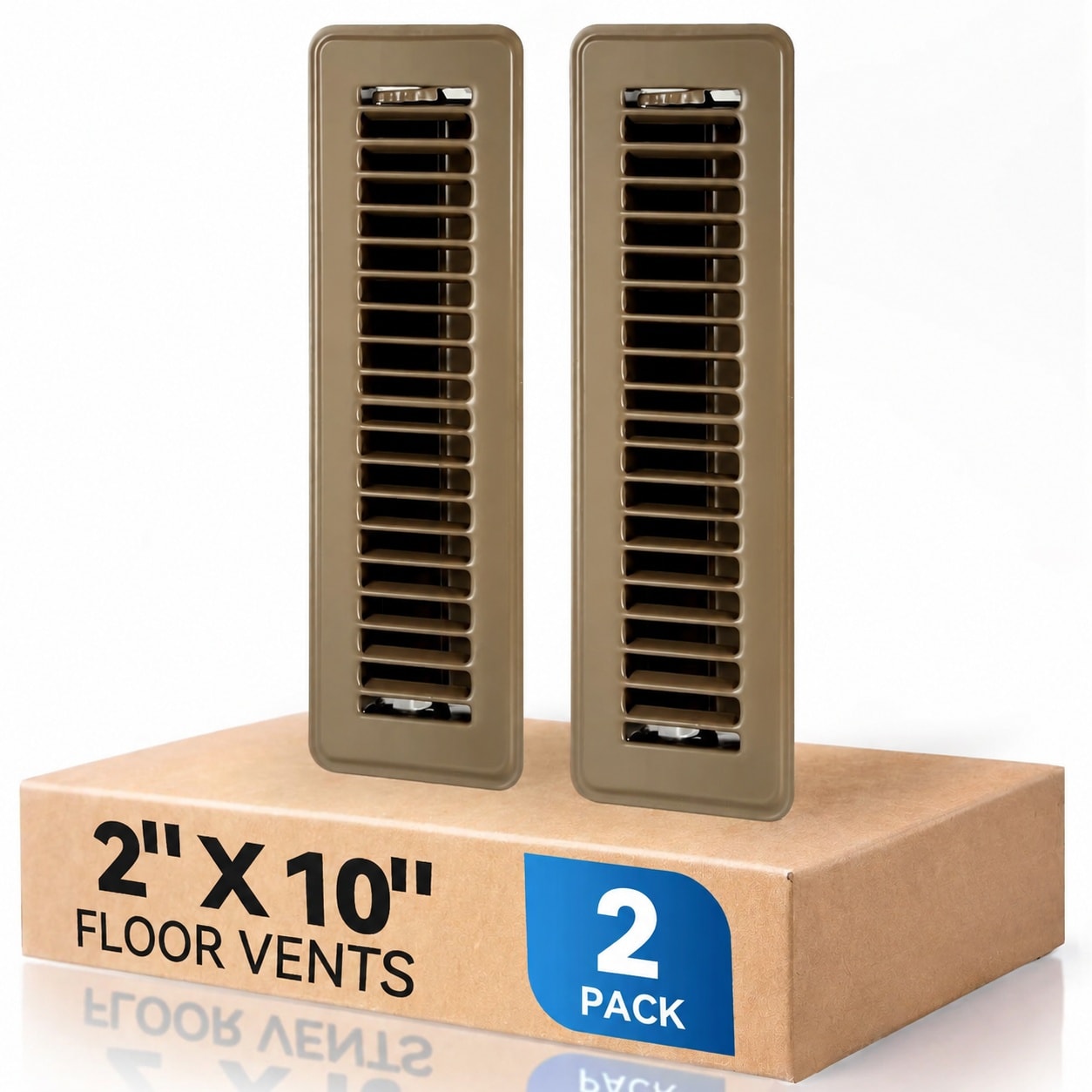 Lukvuzo  2 by 10 Floor Register Vent Covers 2 Pack Walkable Powder Coated Metal Vent Covers with Adjustable Airflow and Curved Safe Edges Brown