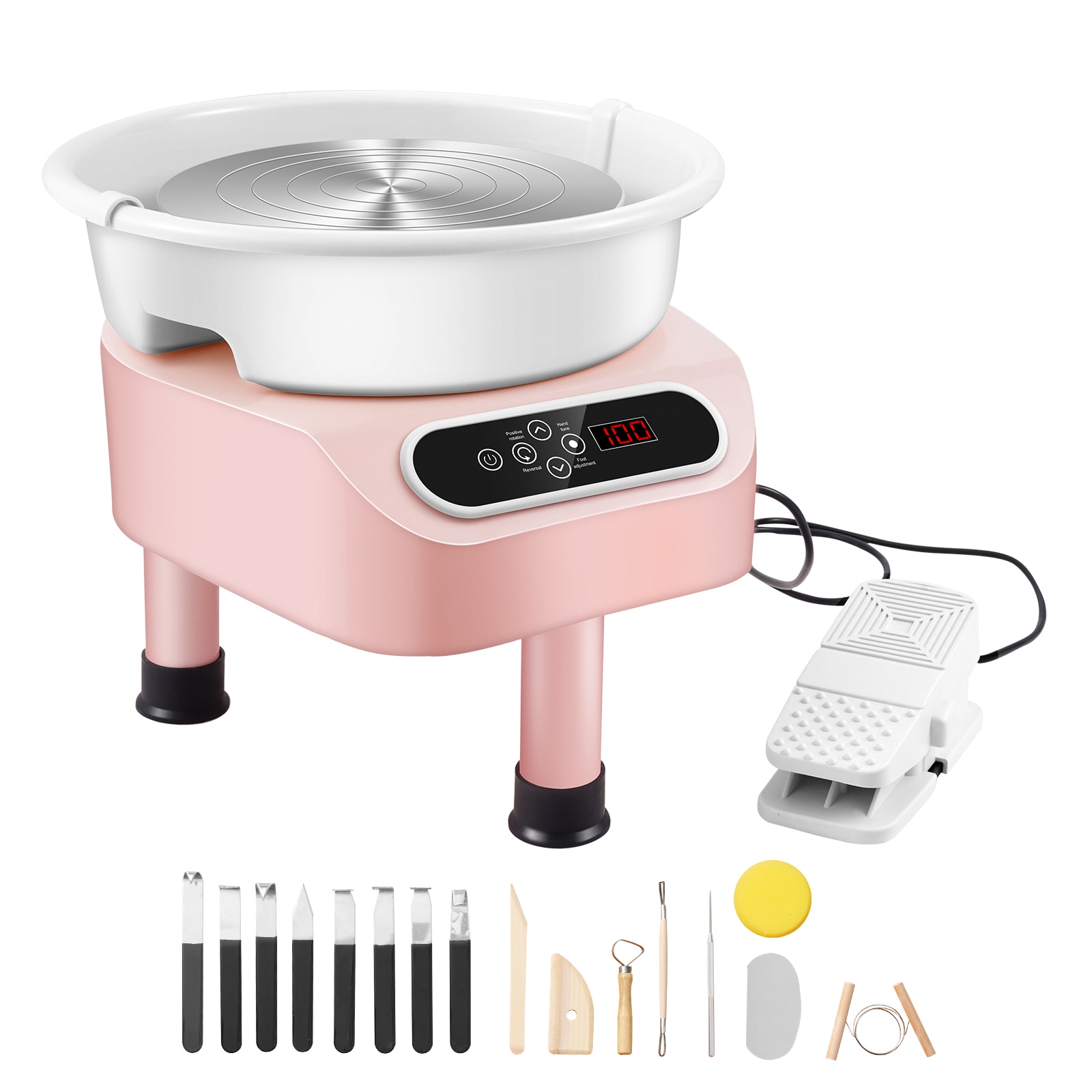 SVOPES SCZQLPJSJS1001848V1 Pottery Wheel 350W Electric Wheel for Pottery with Foot Pedal and LCD Touch Screen10 inch Pottery Forming Machine  Direct Drive Ceramic Wheel with 3 Support Legs for DIY Art Craft Pink