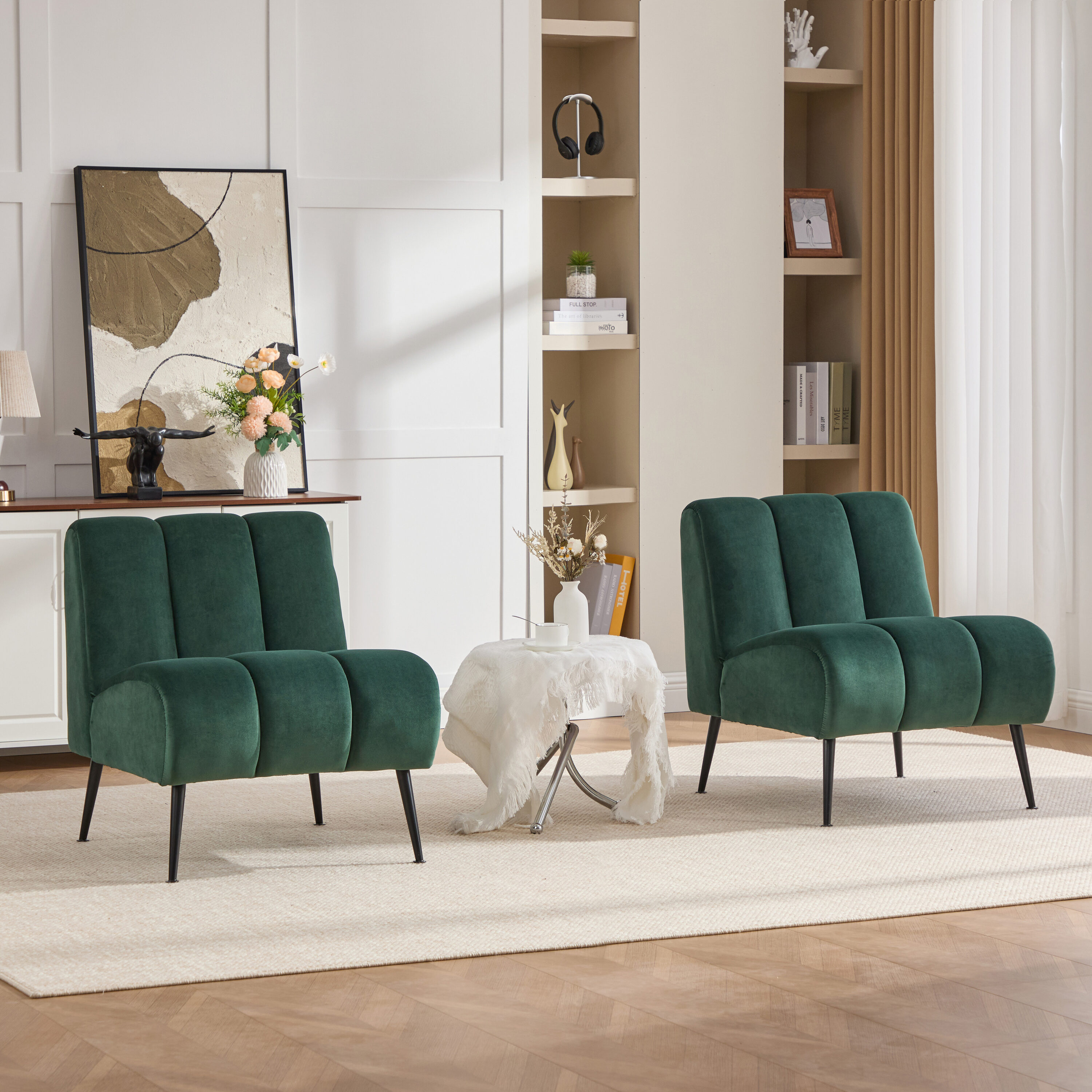 Aortzio - 24.4-in W Modern GREEN Velvet Accent Chair